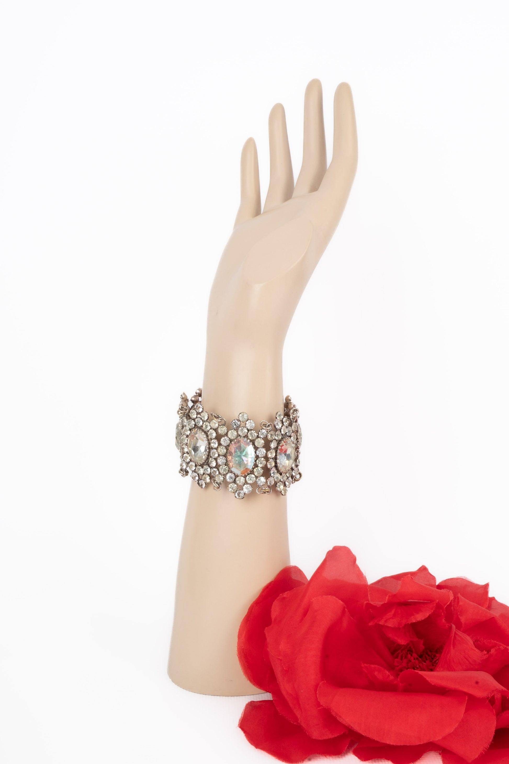Theater Silvery Metal Bracelet with Rhinestones For Sale 1