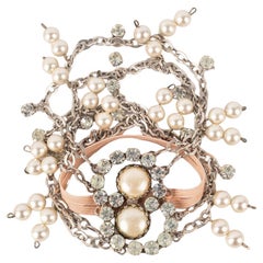 Theater-Silbernes Metall-Drama-Armband mit Perlen-Cabochons, 1920er Jahre