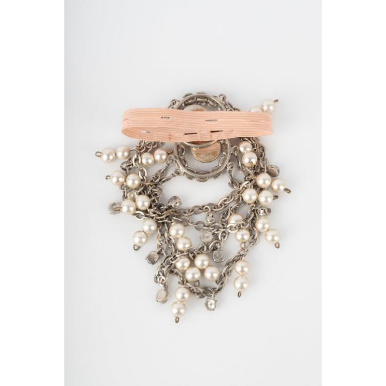 Women's Theater Silvery Metal Drama Arm Bracelet with Rhinestones For Sale