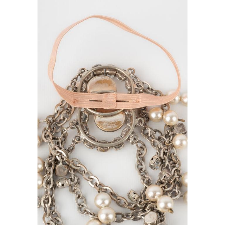 Theater Silvery Metal Drama Arm Bracelet with Rhinestones For Sale 1