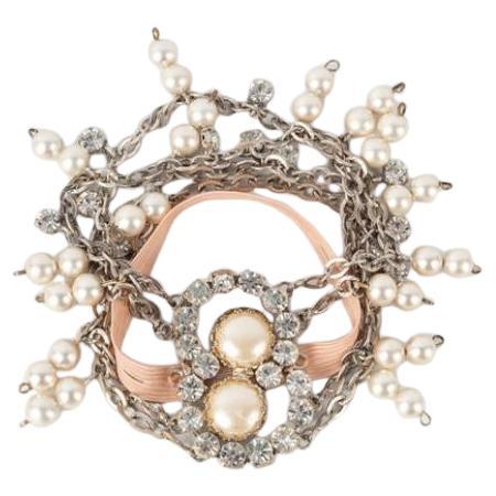 Theater Silvery Metal Drama Arm Bracelet with Rhinestones For Sale