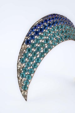 Theater Silvery Metal Drama Crown with Blue Rhinestones