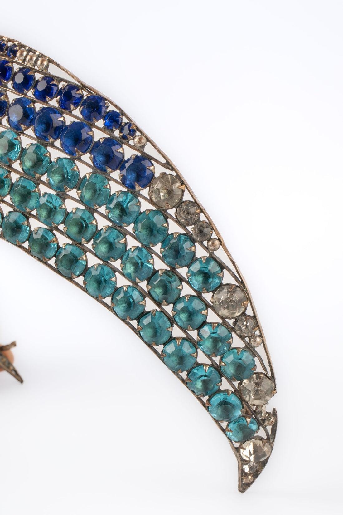 Women's Theater Silvery Metal Drama Crown with Blue Rhinestones For Sale