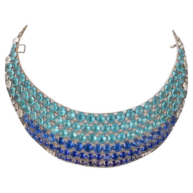 Theater Silvery Metal Drama Crown with Blue Rhinestones For Sale