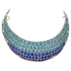 Theater Silvery Metal Drama Crown with Blue Rhinestones