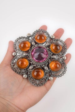 Theater Silvery Metal Openwork Drama Brooch