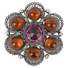 Antique Theater Silvery Metal Openwork Drama Brooch