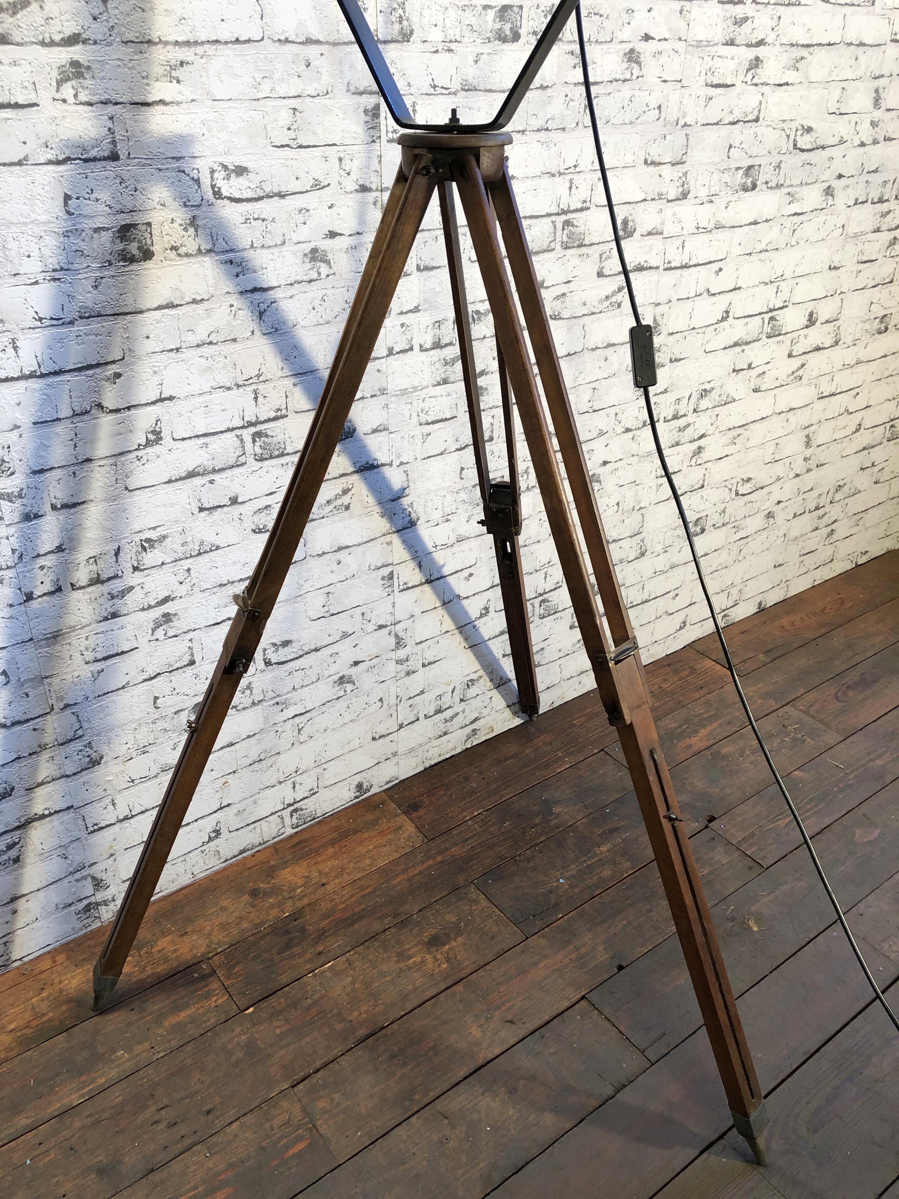 Theater Spotlight on Wooden Tripod Base, 1950s For Sale 6
