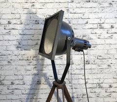 Theater Spotlight on Wooden Tripod Base, 1950s