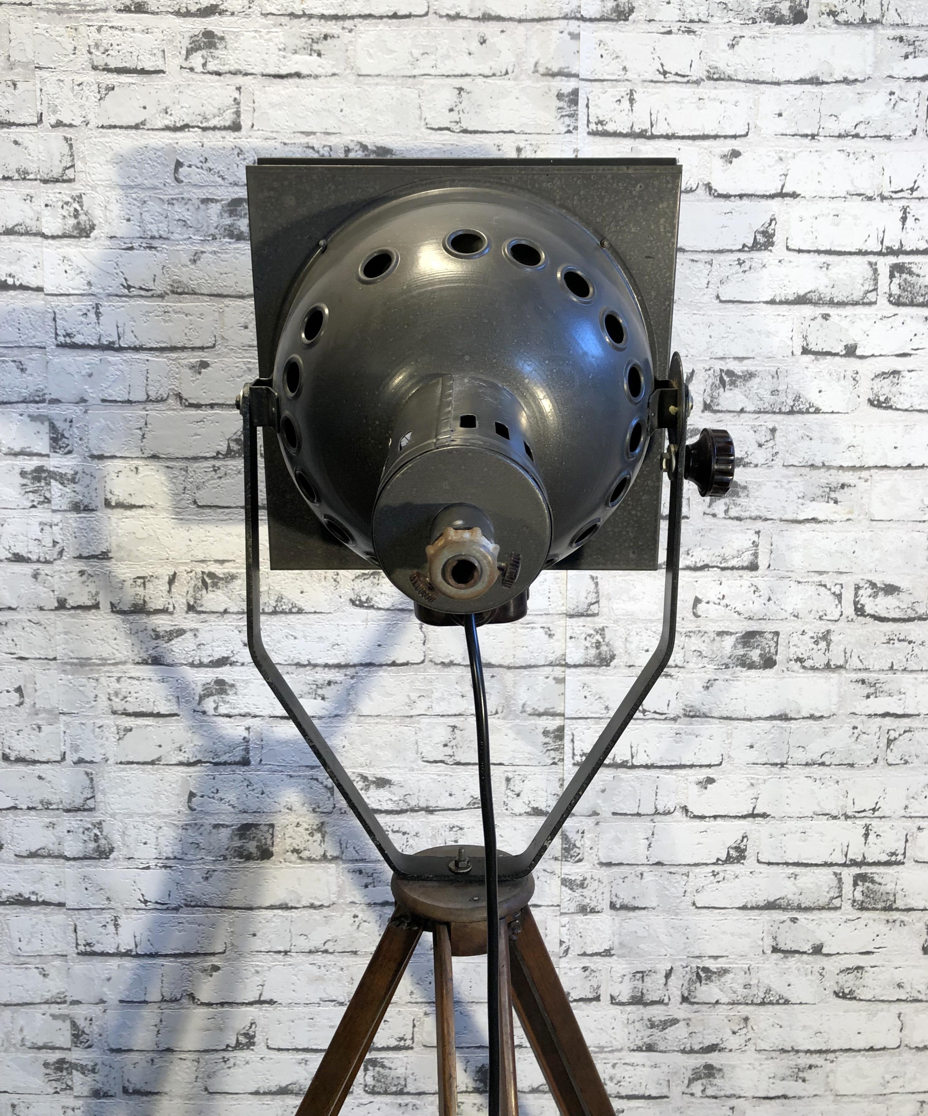 European Theater Spotlight on Wooden Tripod Base, 1950s For Sale