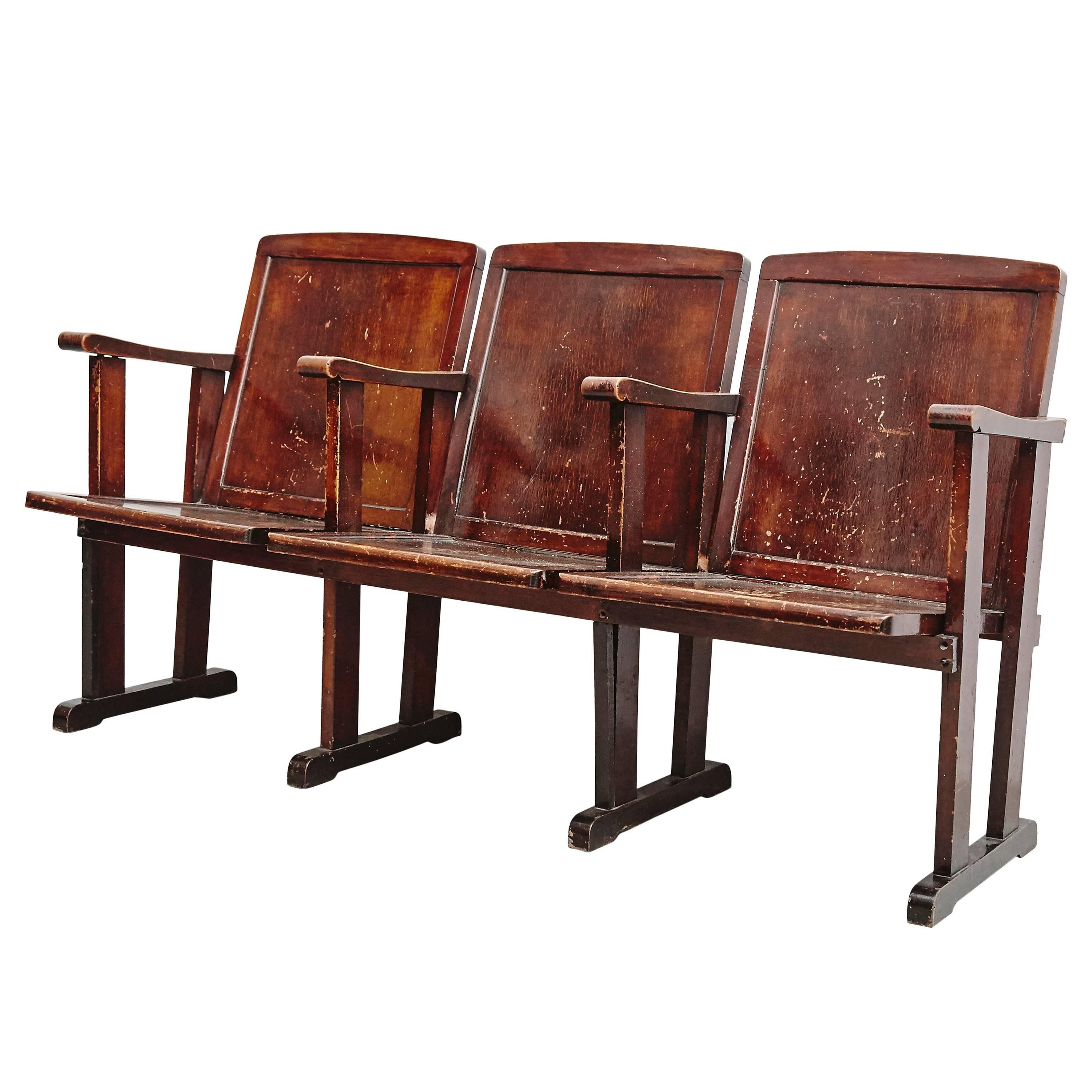 French Theater Wooden Bench, circa 1920