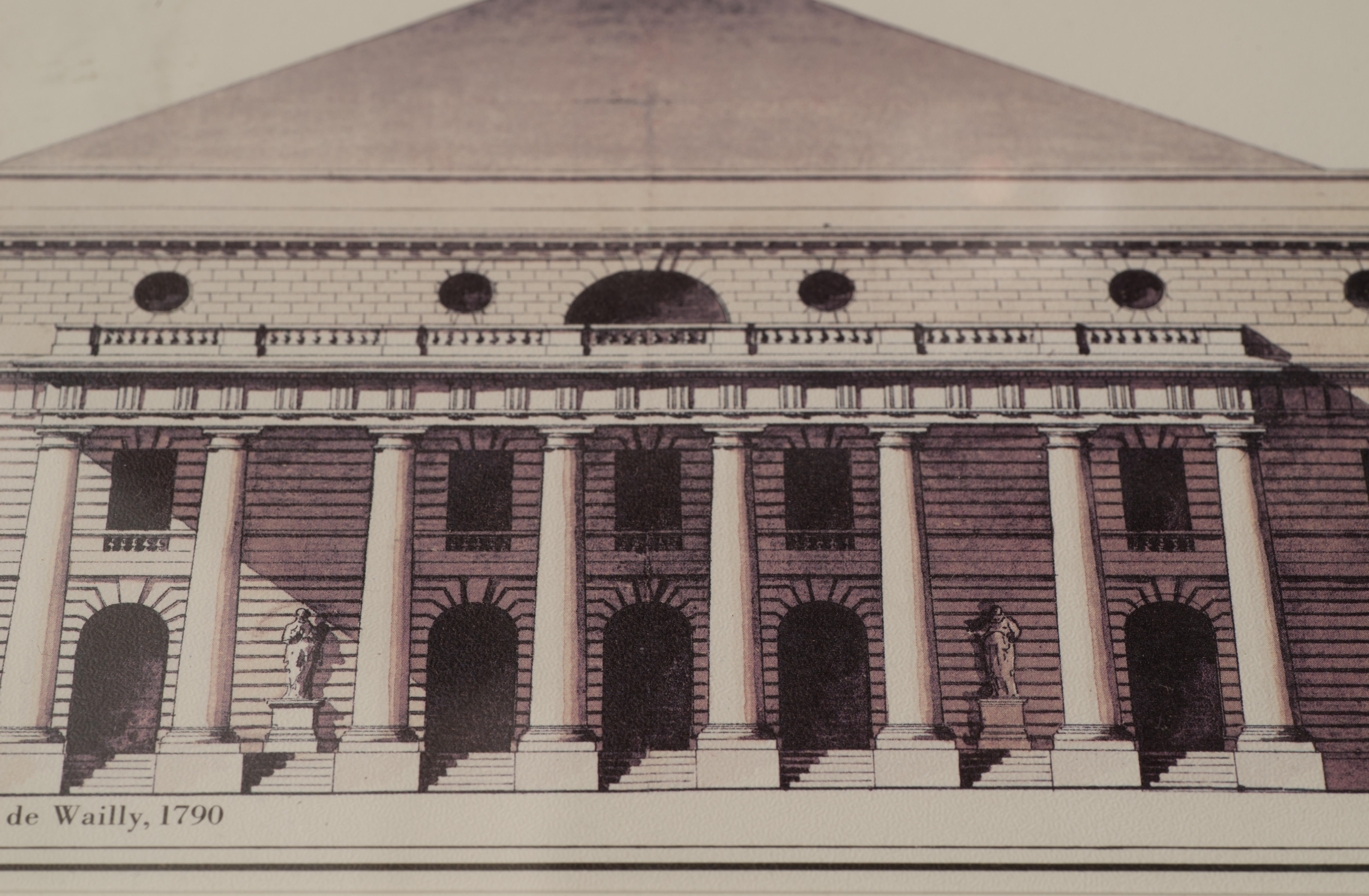 Americano Poster con disegni architettonici del Teatro dell'Odeon, incorniciato, vintage in vendita