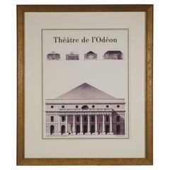 Affiche de dessins architecturaux du Théâtre de l'Odeon, encadrée, vintage