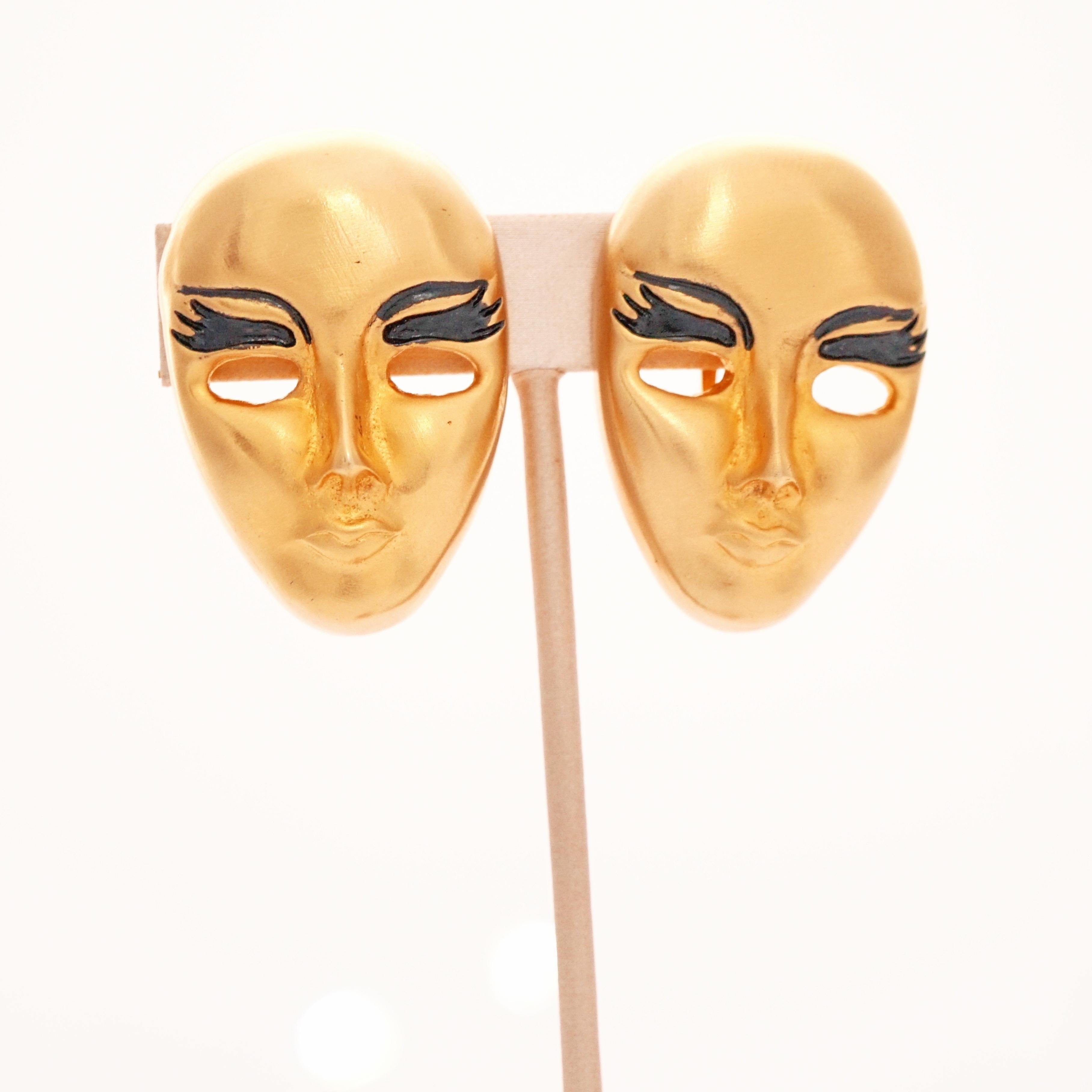 Modern Theatrical Face Mask Statement Earrings By Les Bernard, 1970s