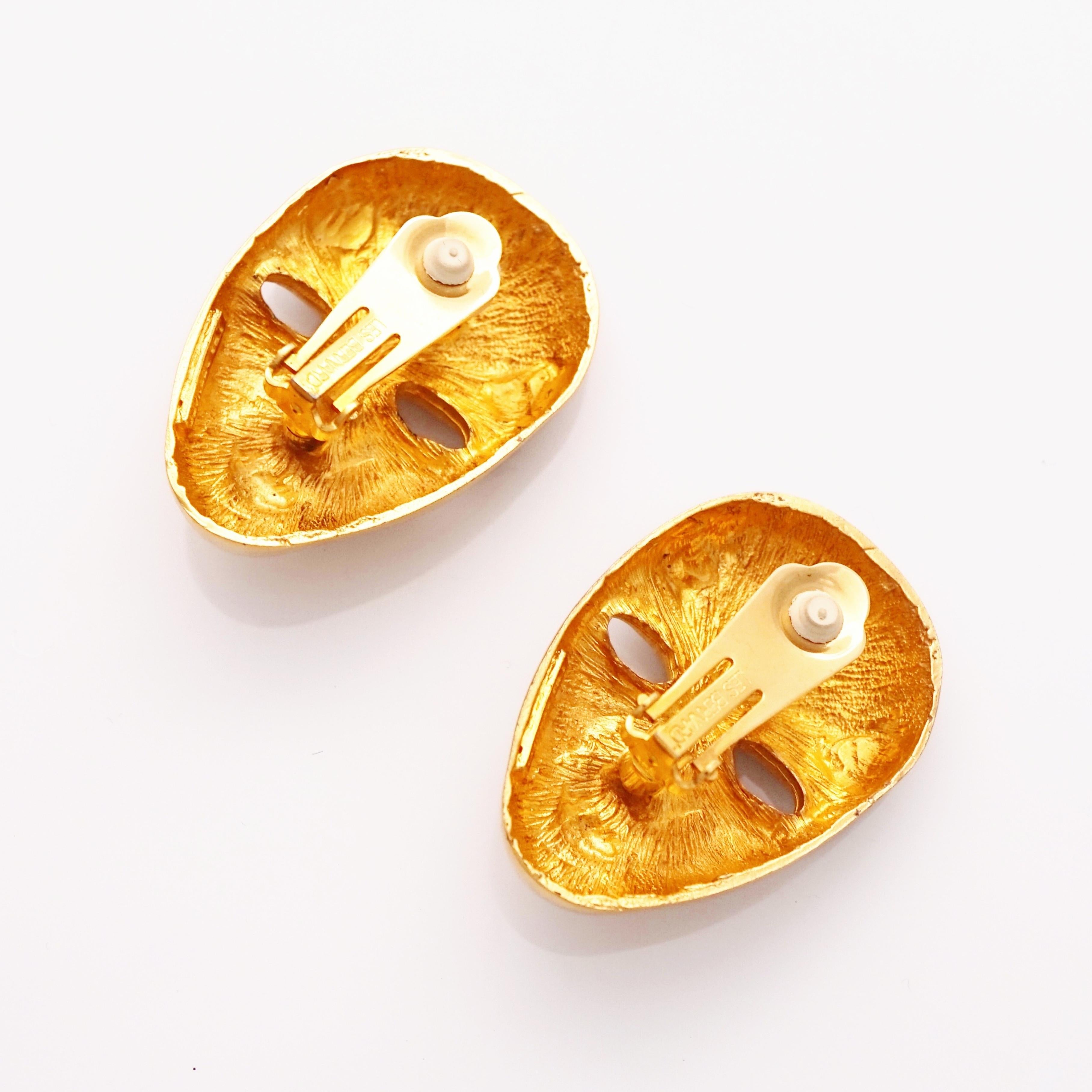 Theatrical Face Mask Statement Earrings By Les Bernard, 1970s In Good Condition In McKinney, TX