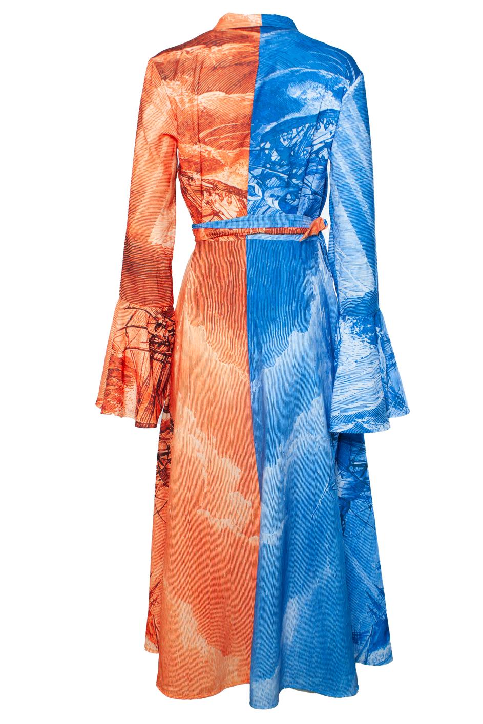 Bleu Thebe Magugu, robe portefeuille midi en popeline imprimée en vente