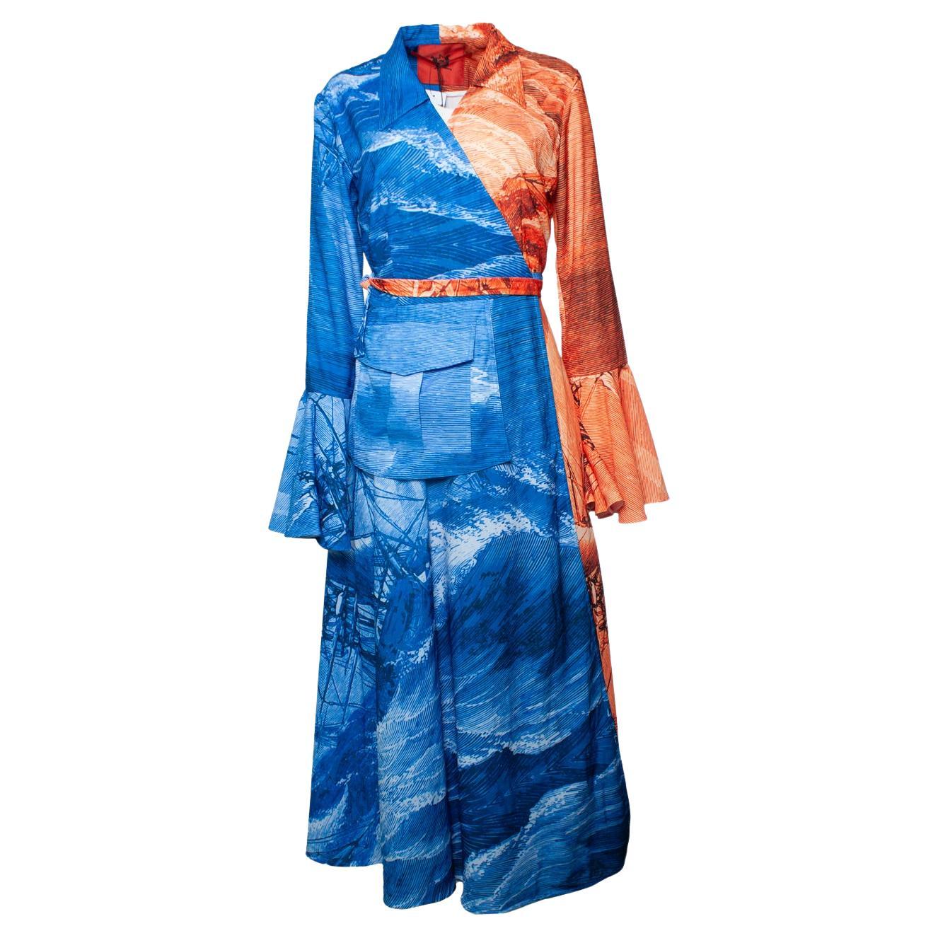 Thebe Magugu, robe portefeuille midi en popeline imprimée en vente