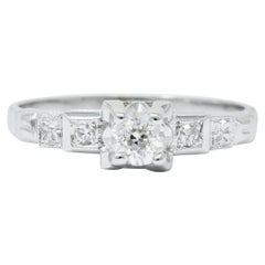 Antique Theberath & Co. Art Deco Diamond 18 Karat White Gold Engagement Ring