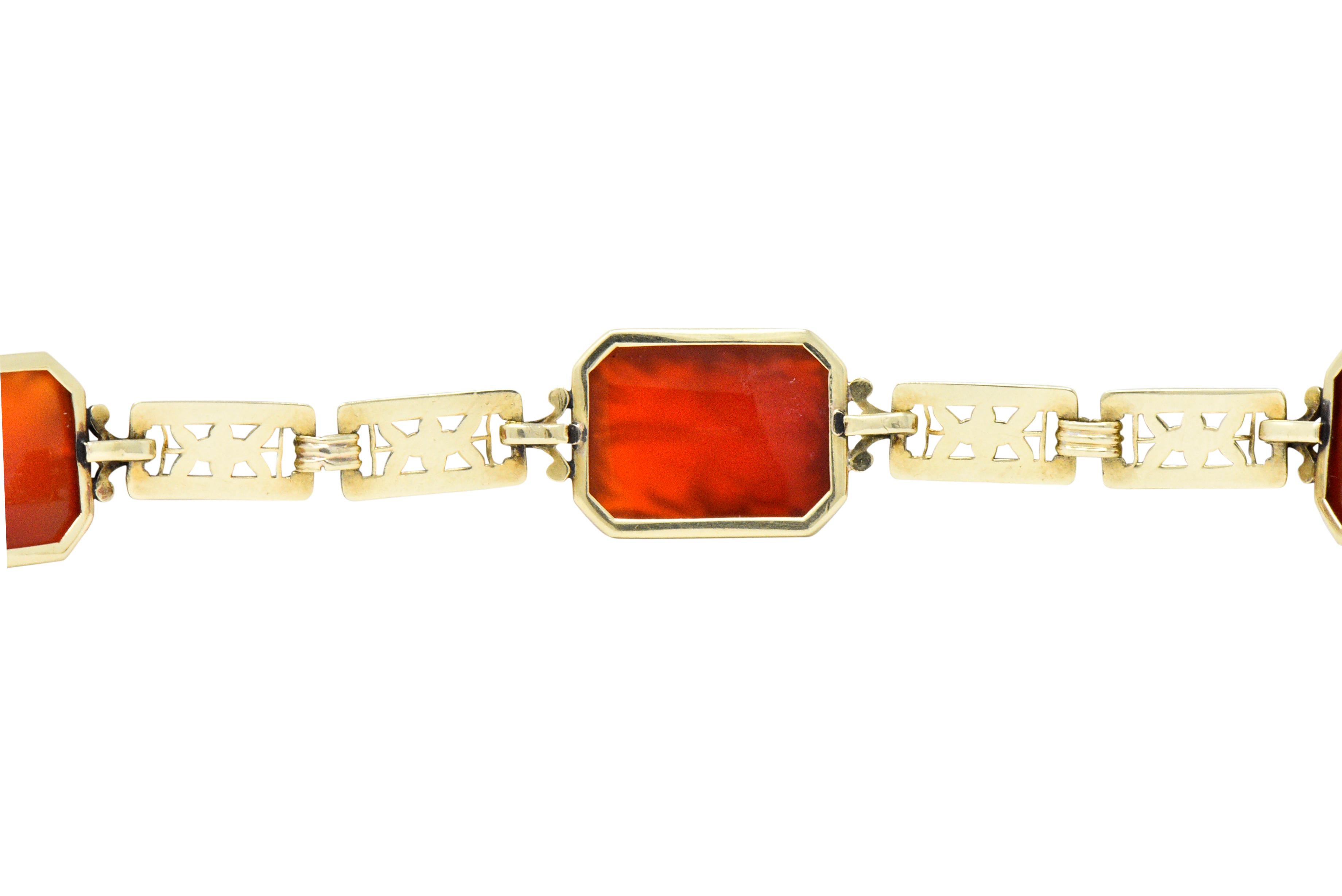 Women's or Men's Theberath & Co. Art Nouveau Carnelian 14 Karat Gold Bracelet