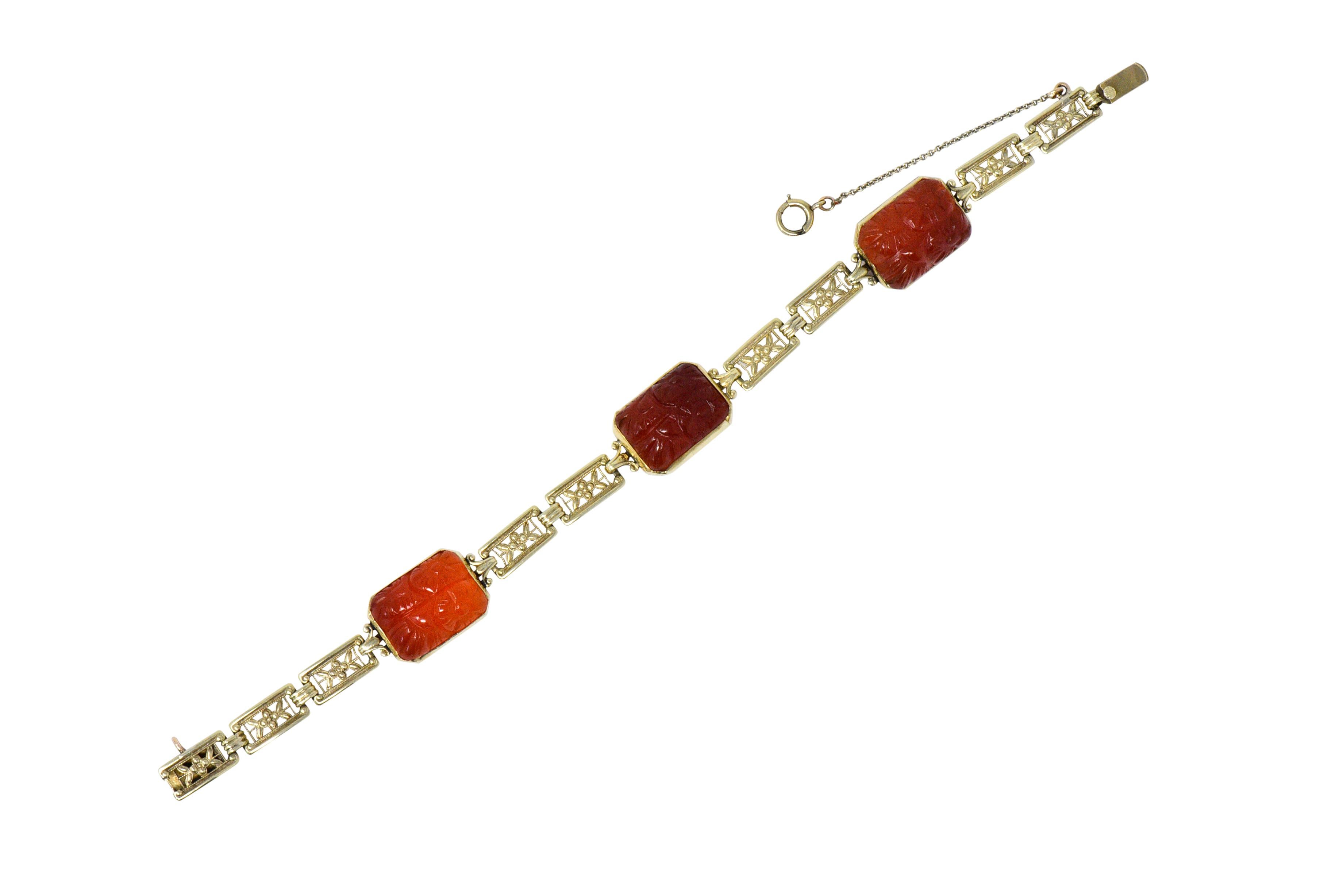 Theberath & Co. Art Nouveau Carnelian 14 Karat Gold Bracelet 2