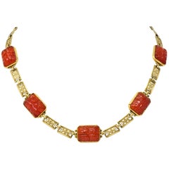 Antique Theberath 
Co. Art Nouveau Carnelian 14 Karat Gold Necklace