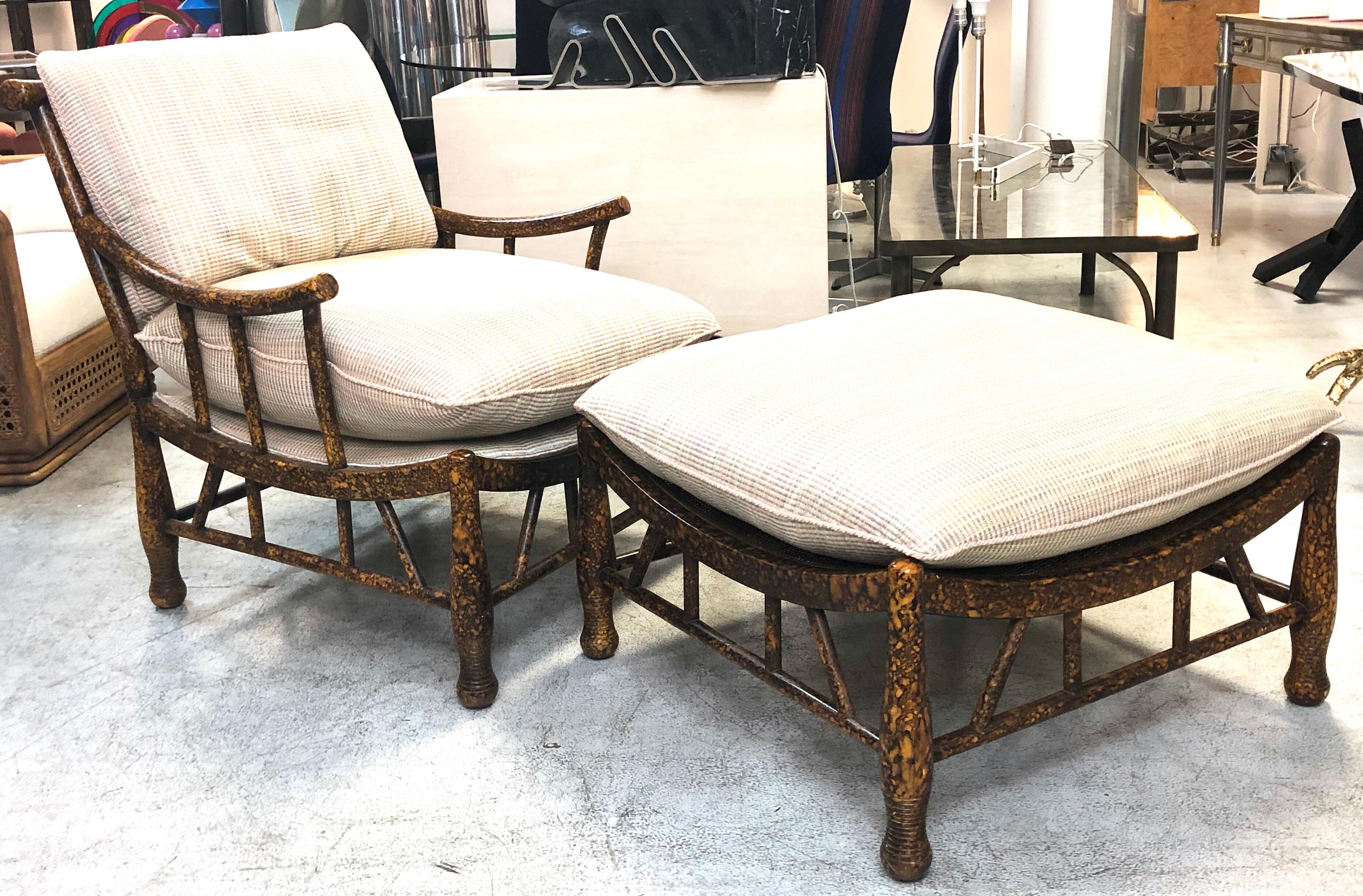 Super comfortable chairs and ottoman. Thebes style frames with a custom finish. Otoman is 28