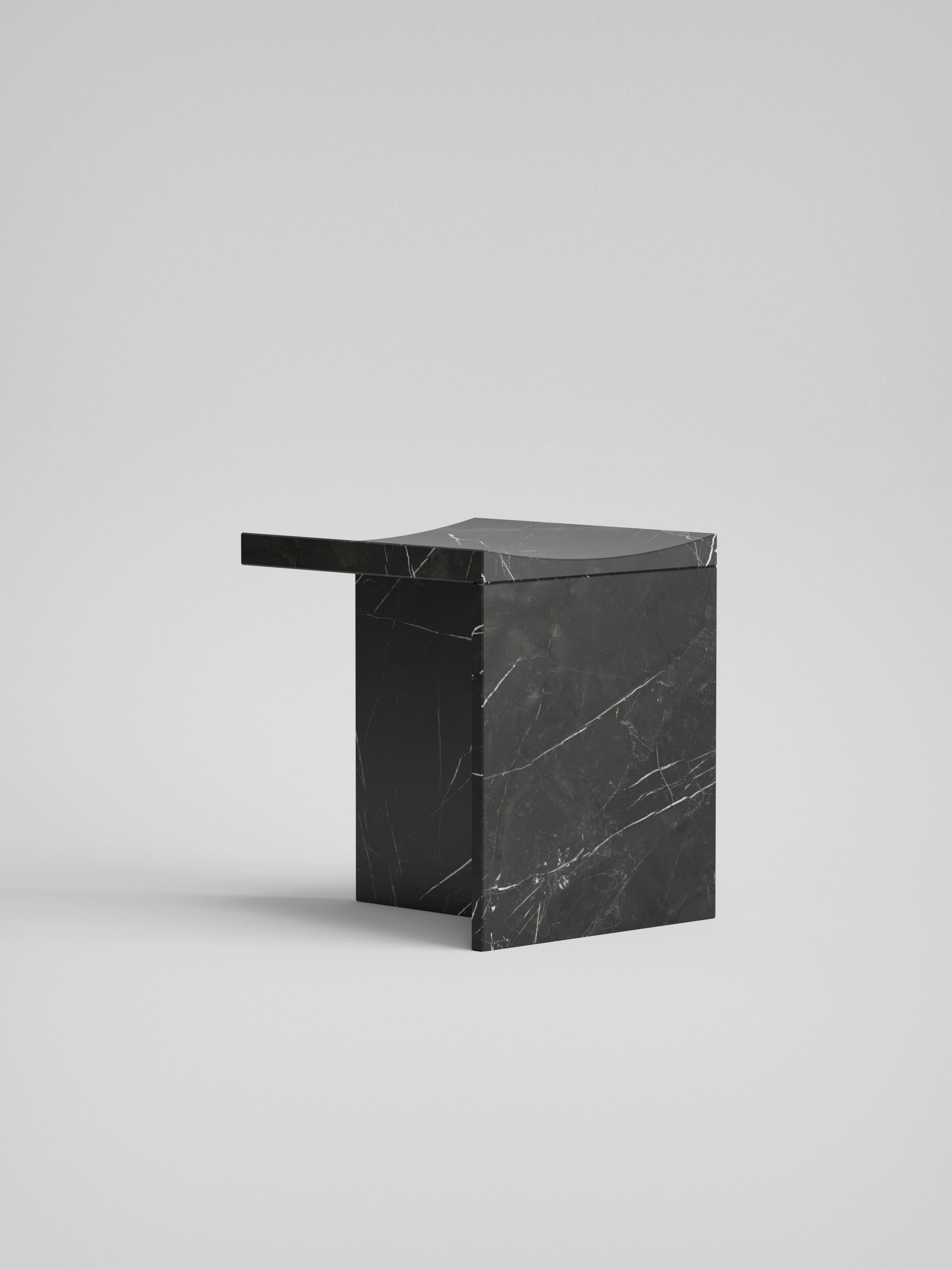 Carved Thebes - Marquina Black Marble Contemporary Stool Designed by McGannon Saad For Sale