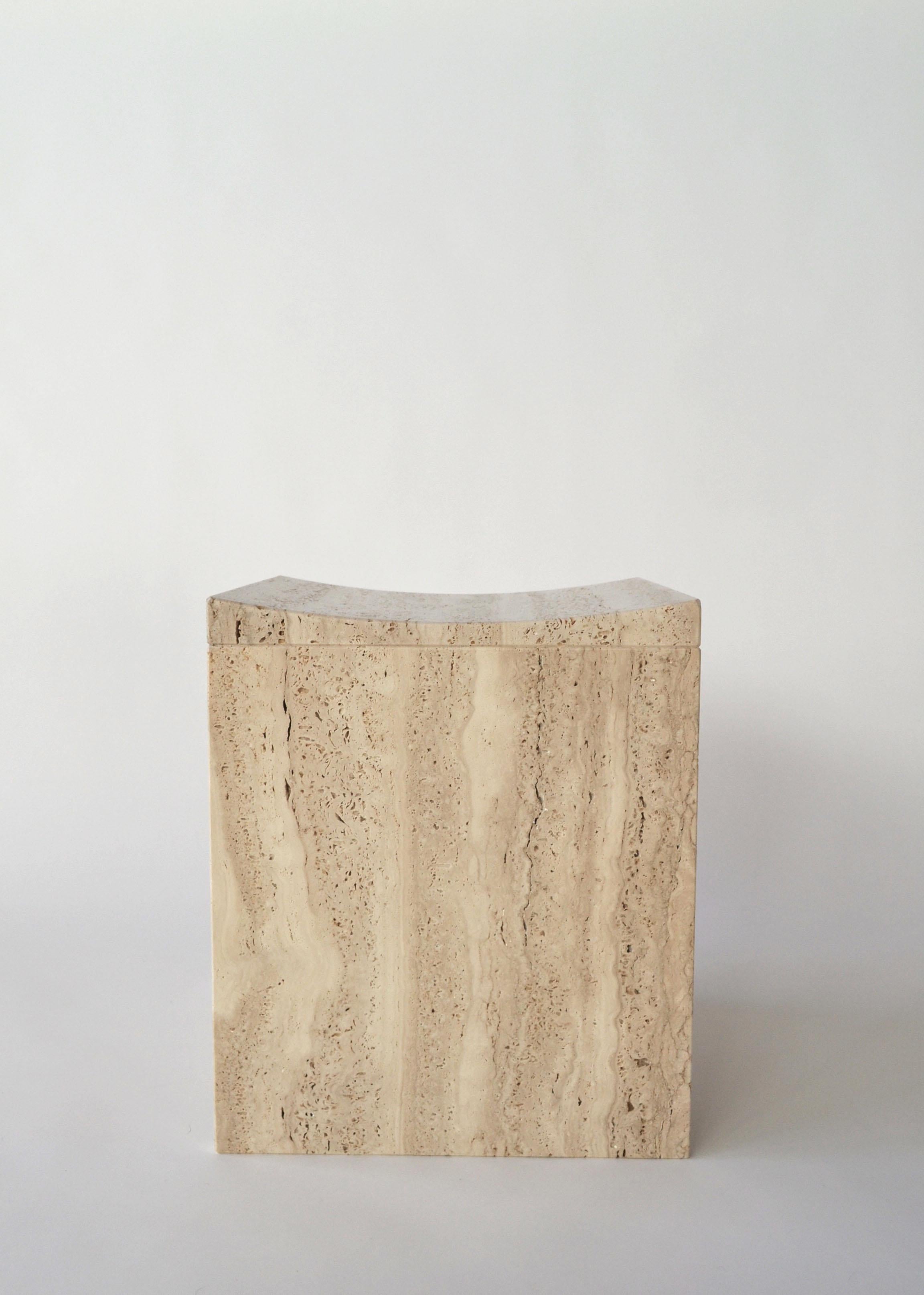 Carved Thebes - Roman Travertine Contemporary Stool Designed by McGannon Saad For Sale