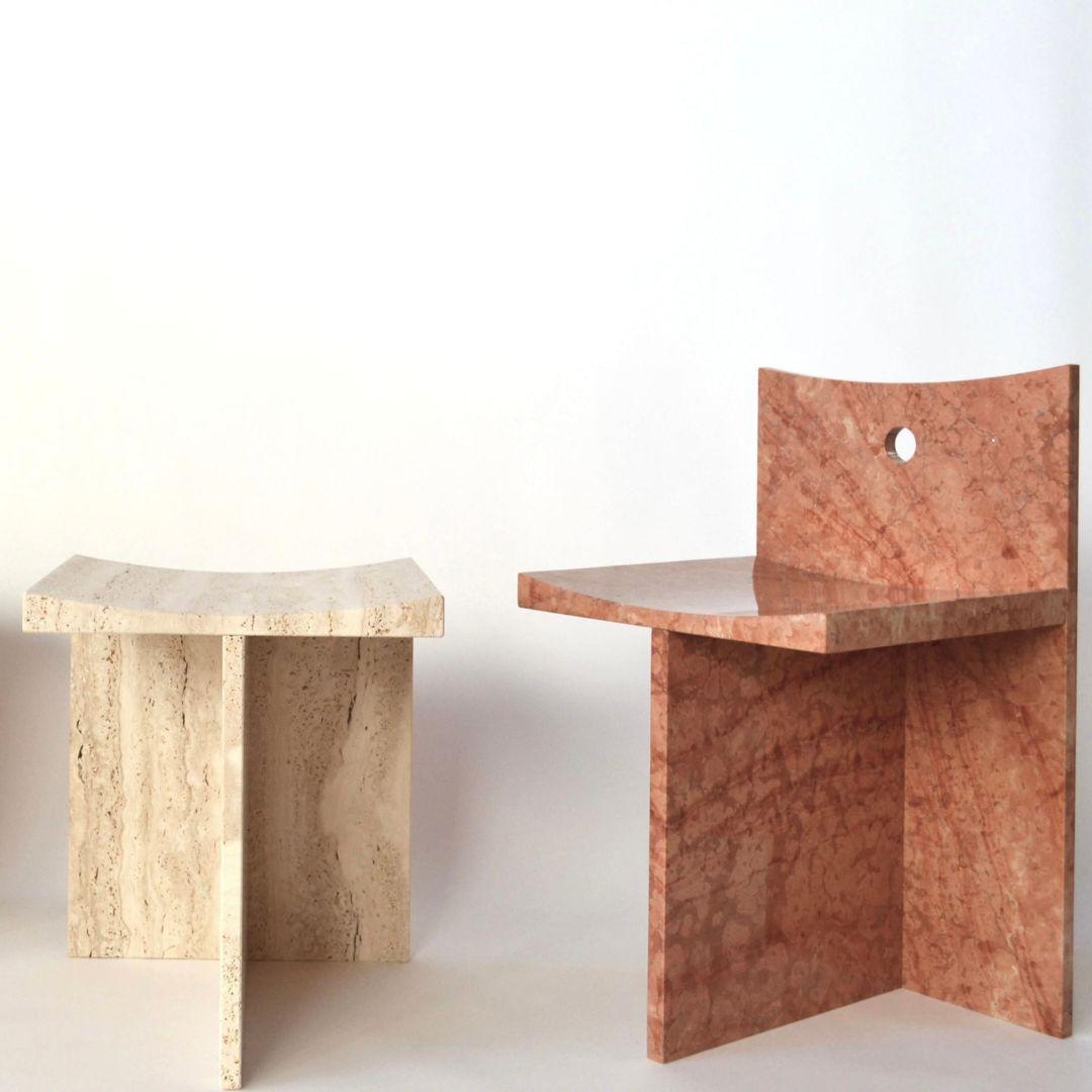 Thebes - Roman Travertine Contemporary Stool Designed by McGannon Saad In New Condition For Sale In Cologna Veneta, IT