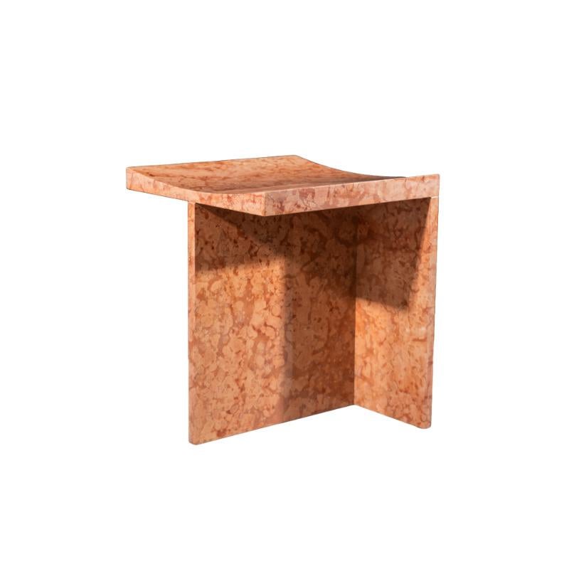 Carved Thebes - Rosso Verona Marble Contemporary Stool Designed by McGannon Saad For Sale
