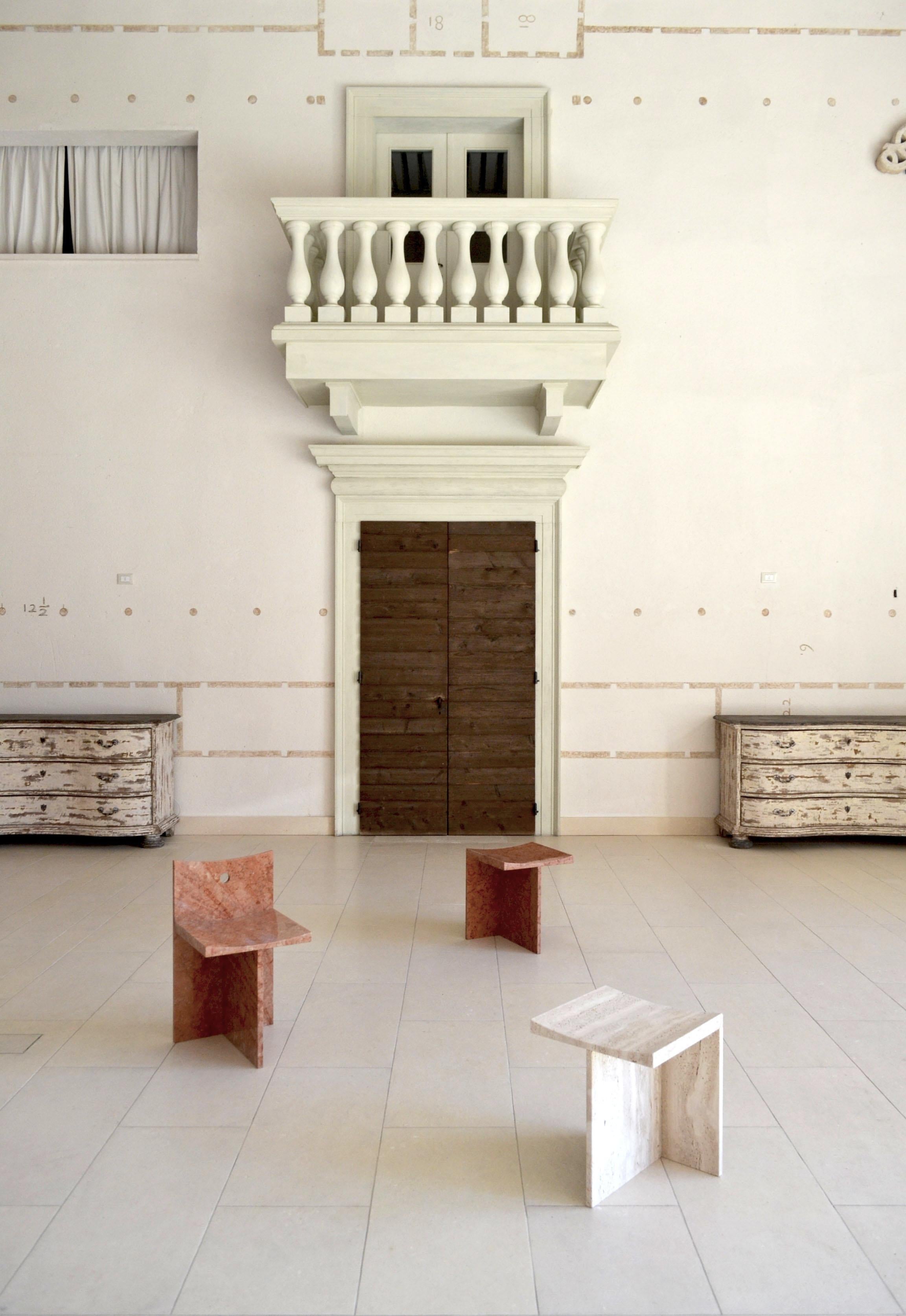 Travertine Thebes - Rosso Verona Marble Contemporary Stool Designed by McGannon Saad For Sale