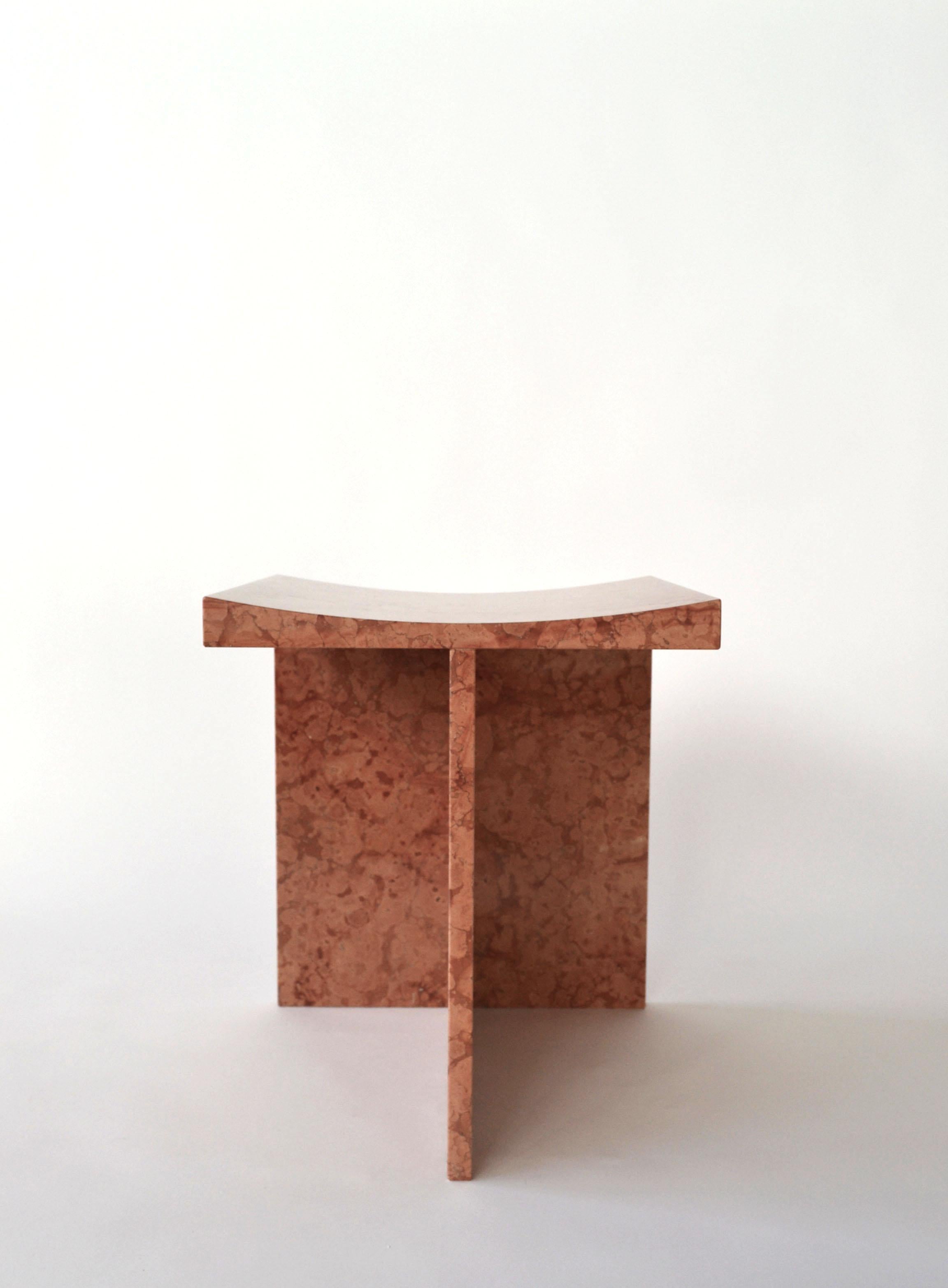 Carved Thebes - Rosso Verona Marble Contemporary Stool Designed by McGannon Saad For Sale