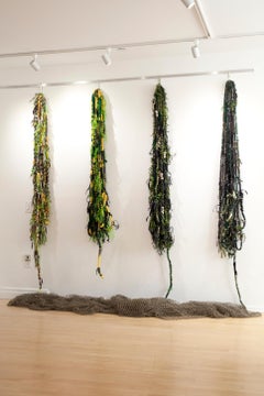 Fiber wall hanging: 'Politics of Hair: Camo Green'