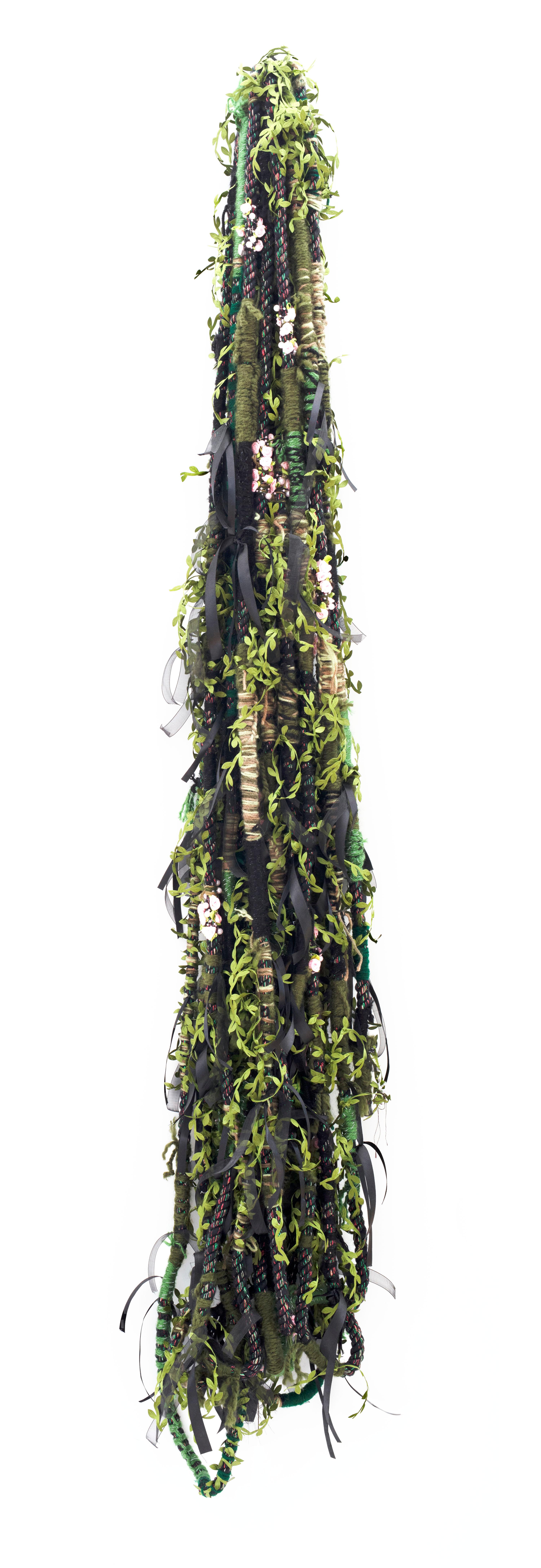 Fiber wall hanging: 'Politics of Hair: Camo Green'  - Contemporary Sculpture by Theda Sandiford