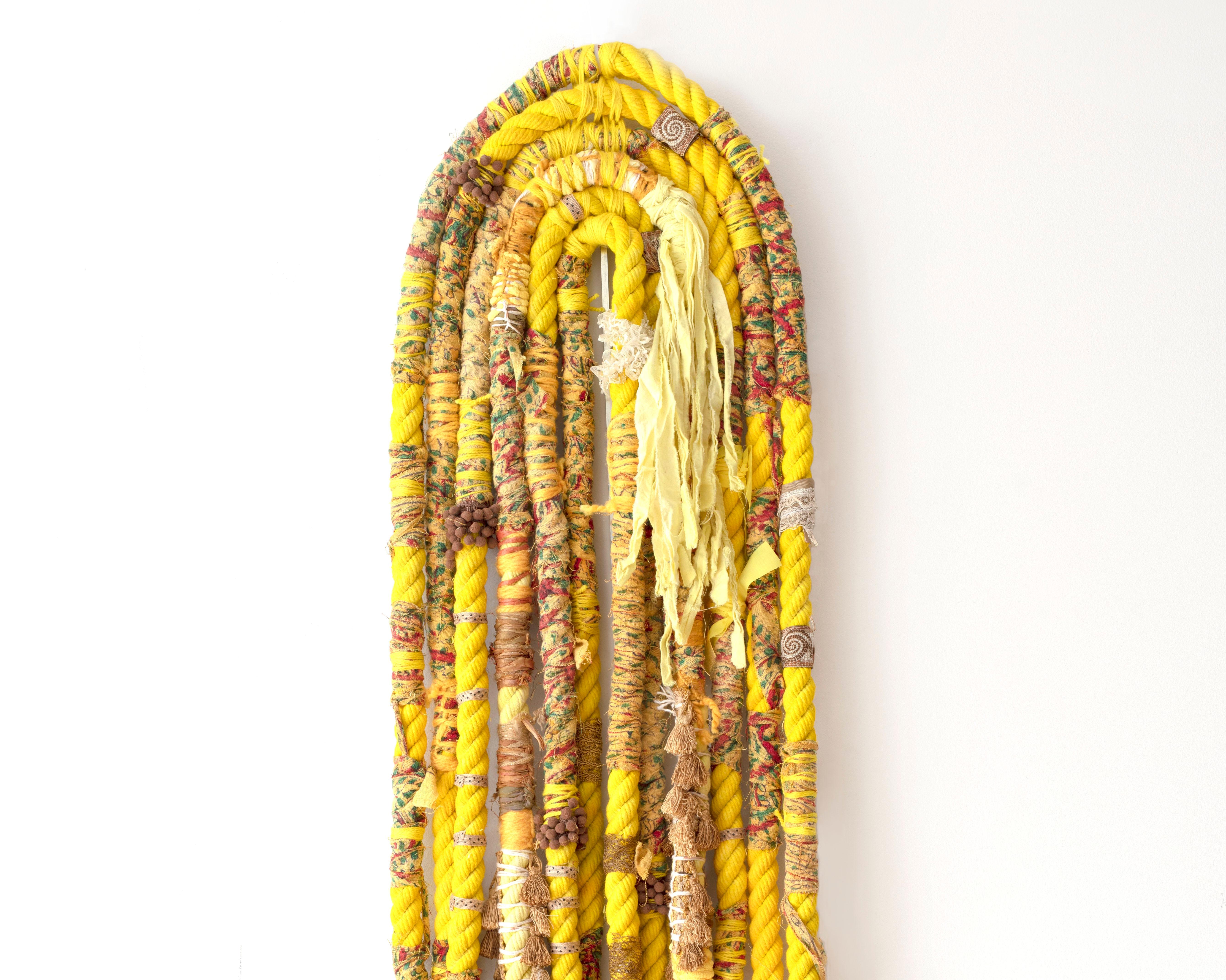 Fiber wall hanging: 'Yellow Fringe Gal 1' For Sale 1