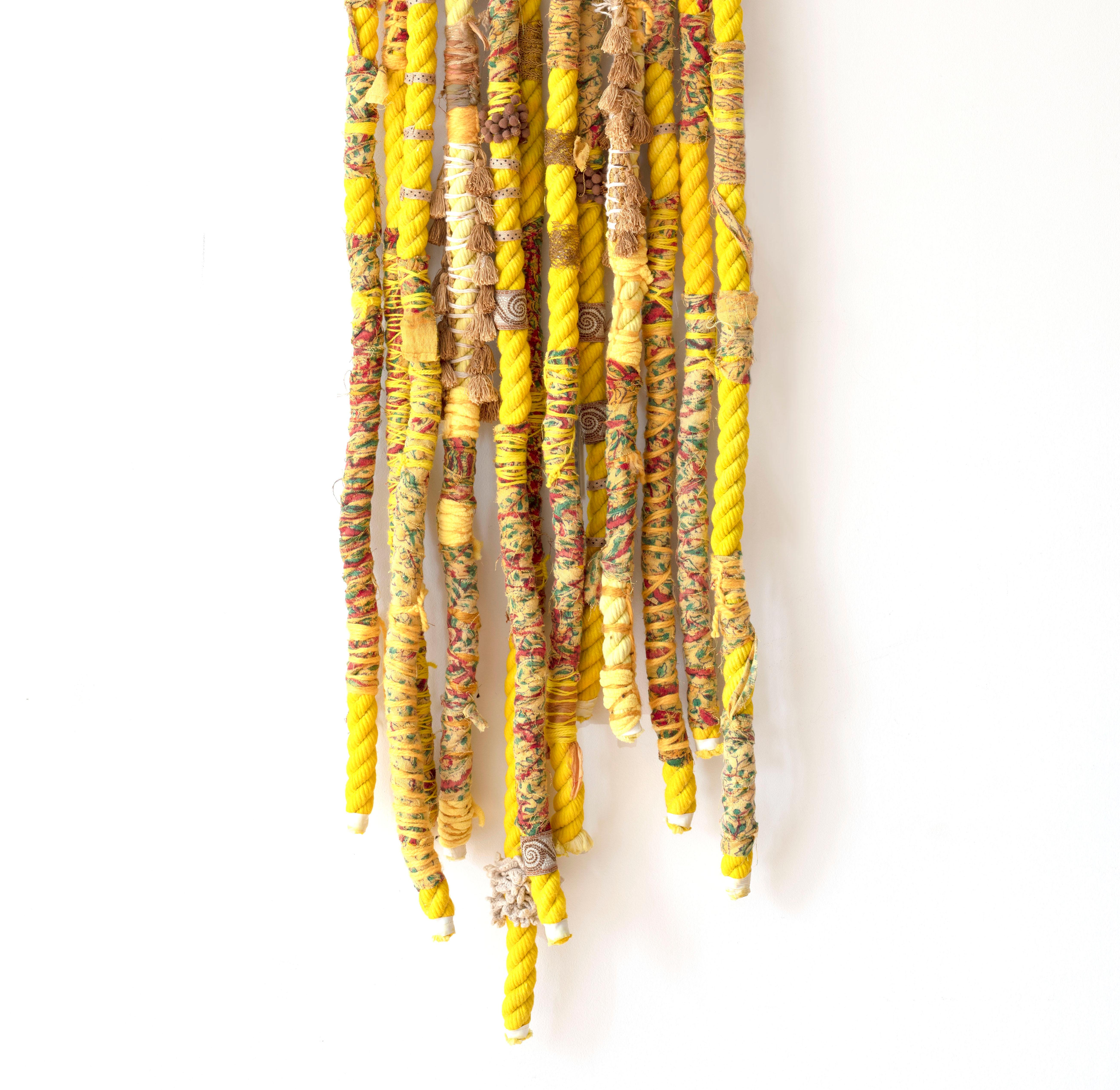 Fiber wall hanging: 'Yellow Fringe Gal 1' For Sale 2