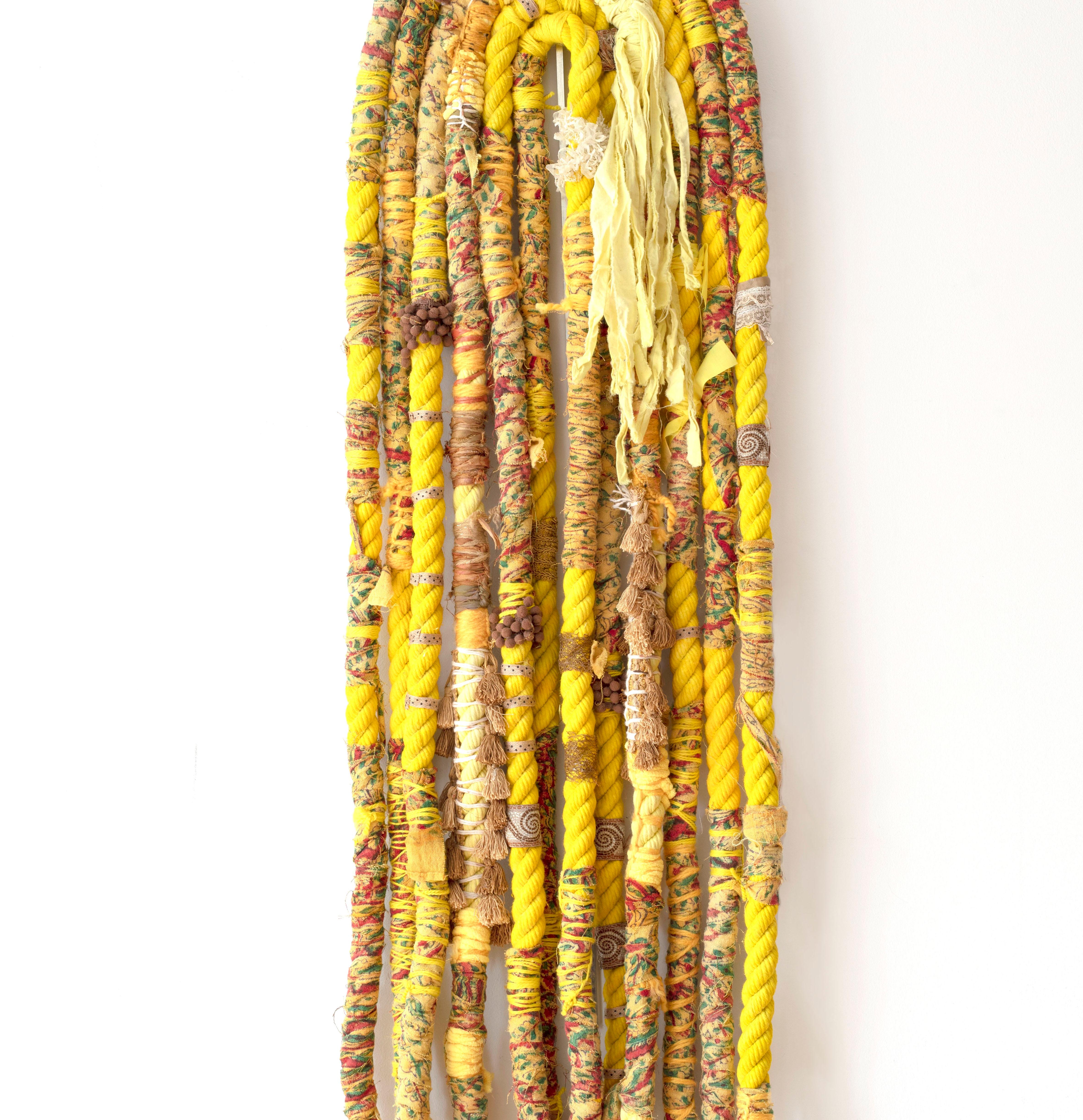 Fiber wall hanging: 'Yellow Fringe Gal 1' For Sale 3