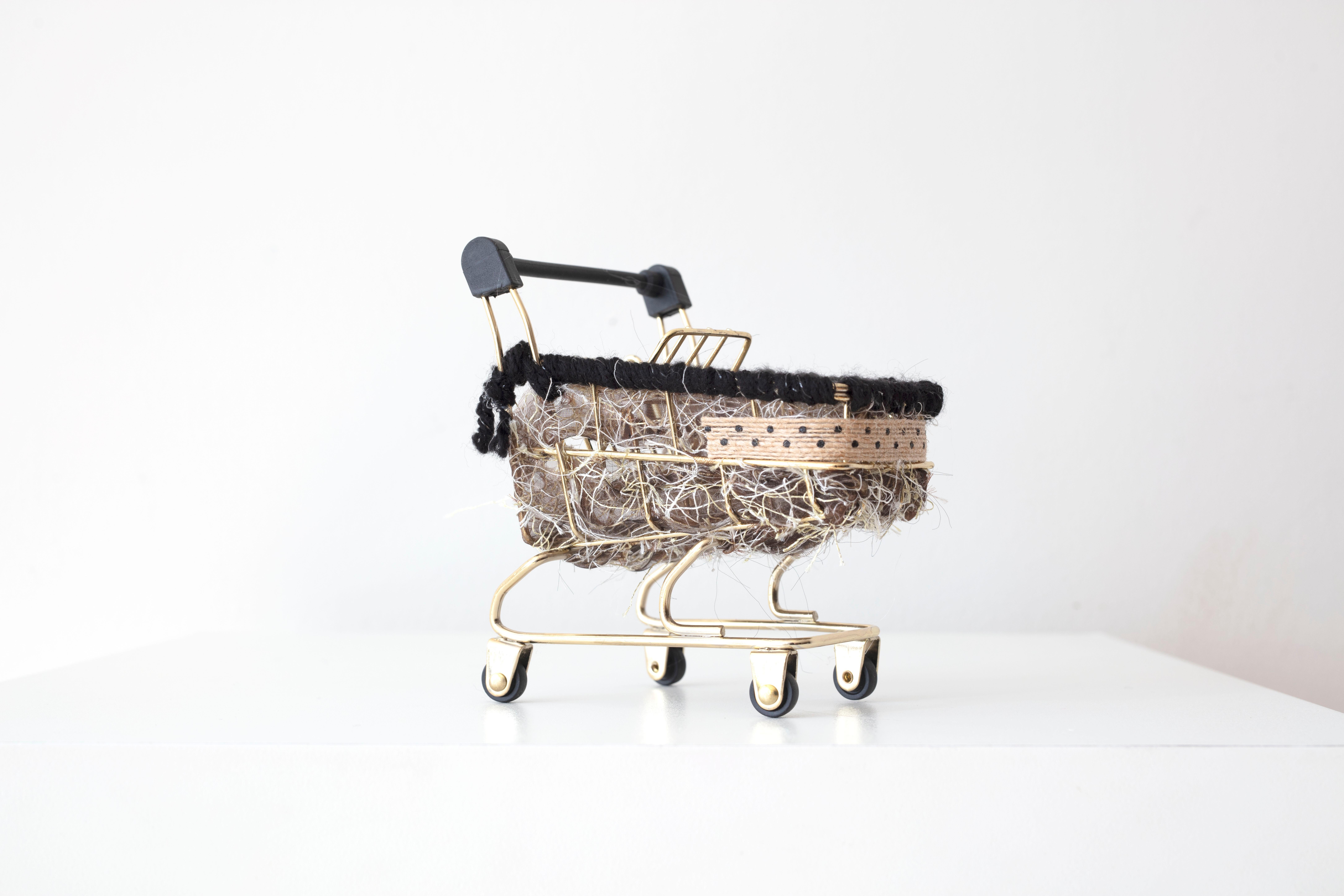 Theda Sandiford Still-Life Sculpture - 'Mini Eyelash Polka Dot Baggage Cart' Mini Emotional Baggage (deposit emotions)