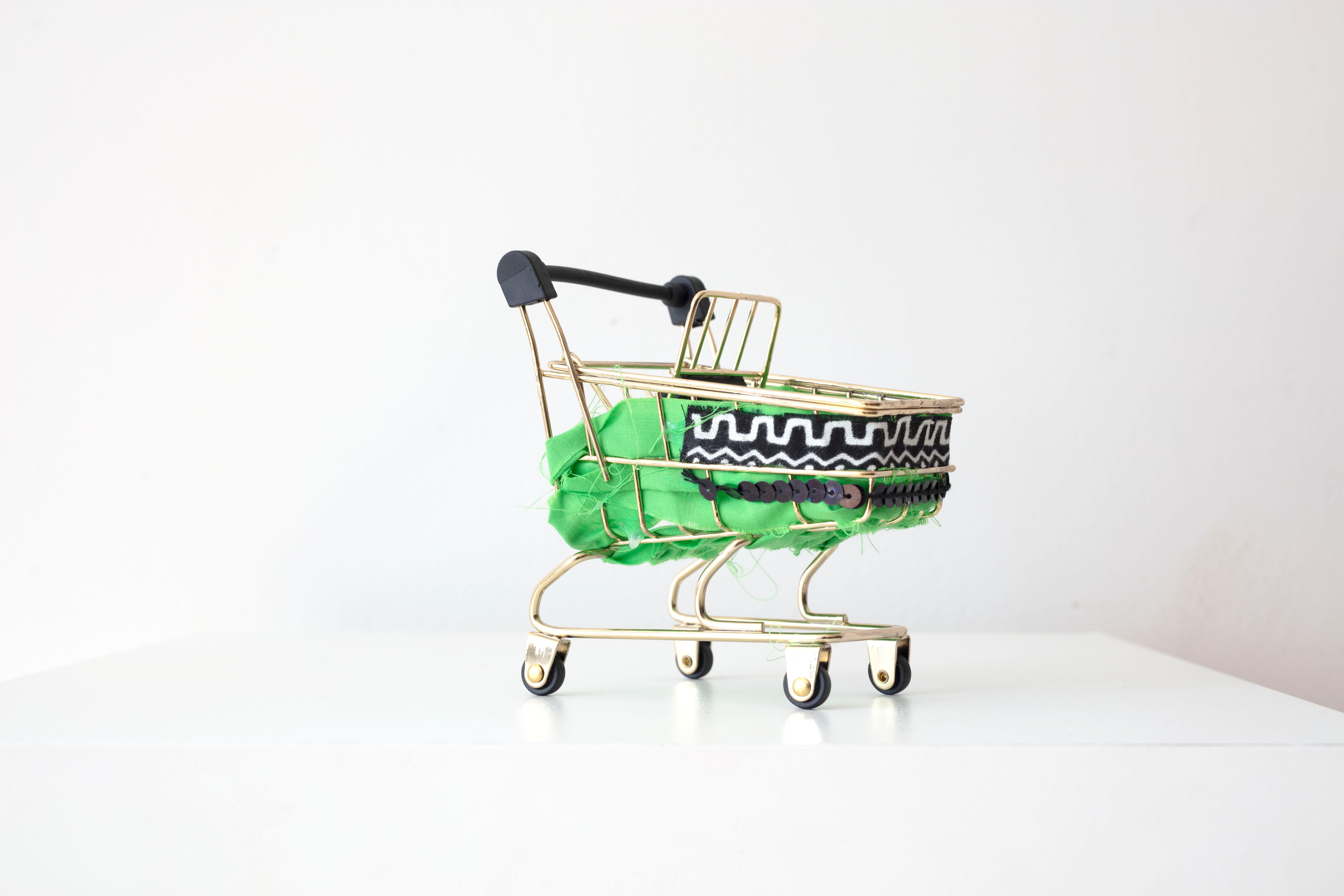 Theda Sandiford Still-Life Sculpture - 'Mini Green Black Racing Stripe' Mini Emotional Baggage Cart (deposit emotions)