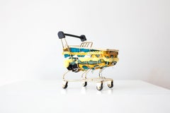 Mini shopping cart: 'Mini Teal Yellow Baggage Cart'