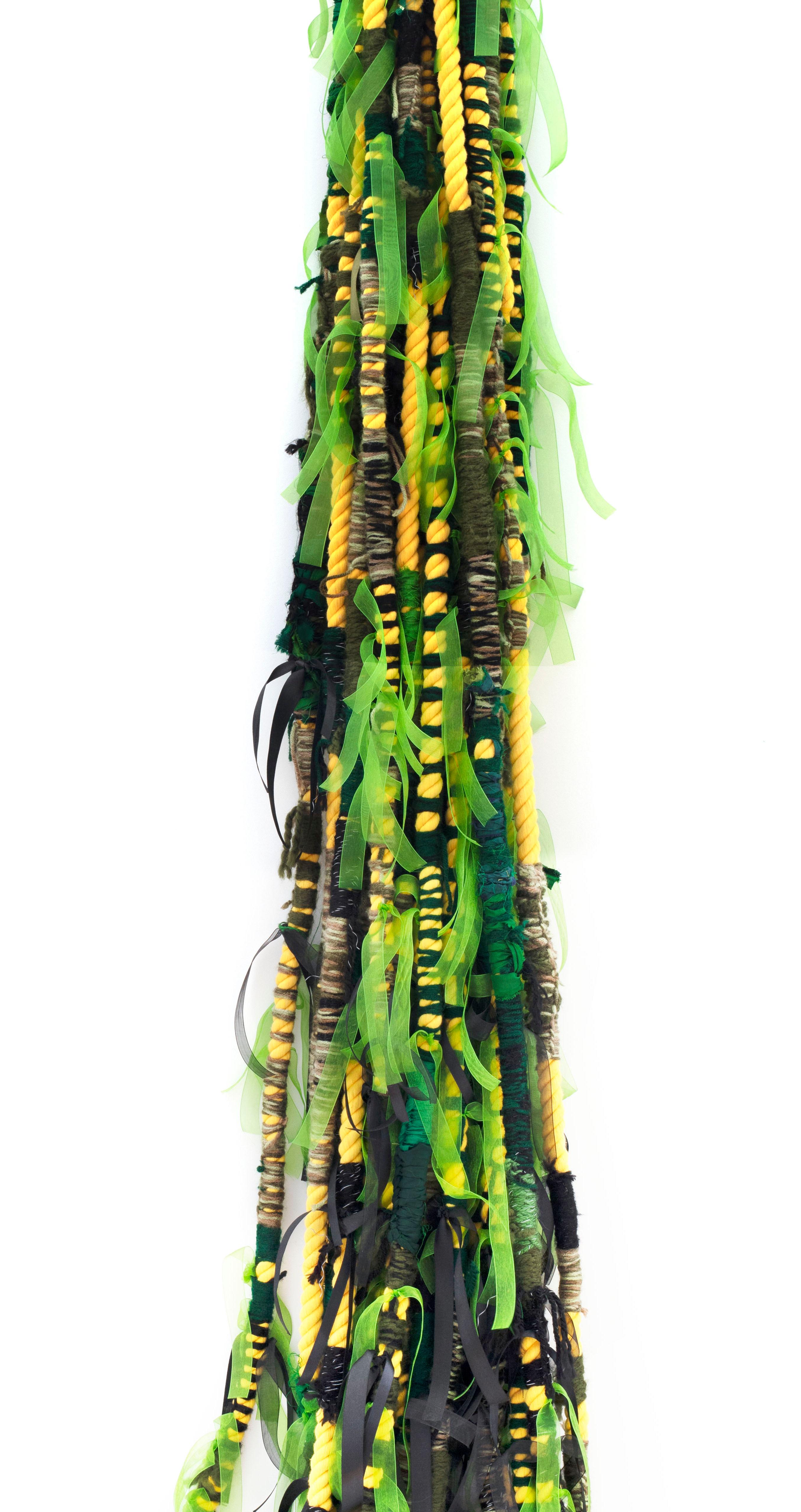 Large fiber wall hanging: 'Politics of Hair Camo Yellow'  - Contemporary Mixed Media Art by Theda Sandiford