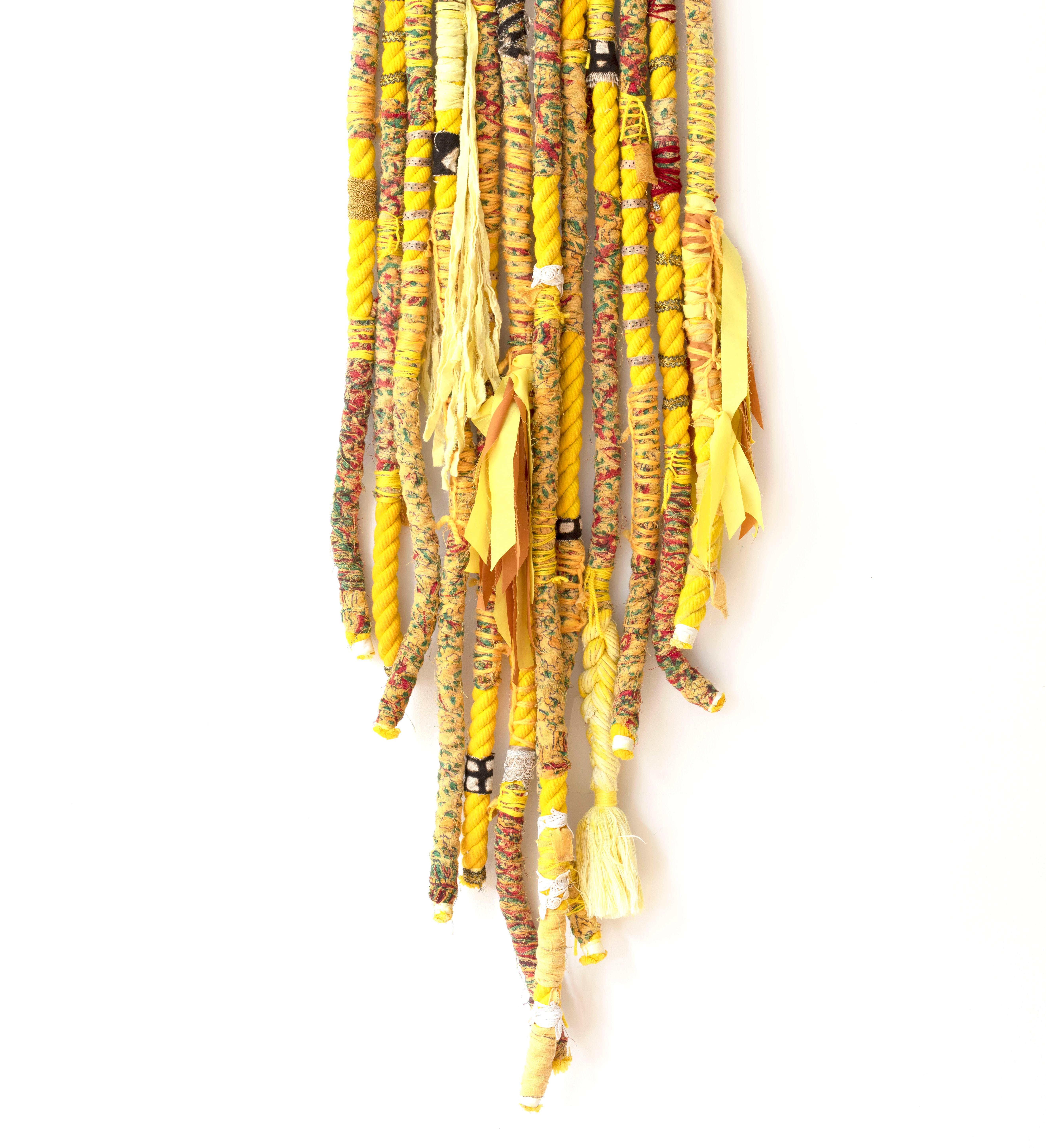 Large fiber wall hanging: 'Yellow Fringe Gal 2' For Sale 1