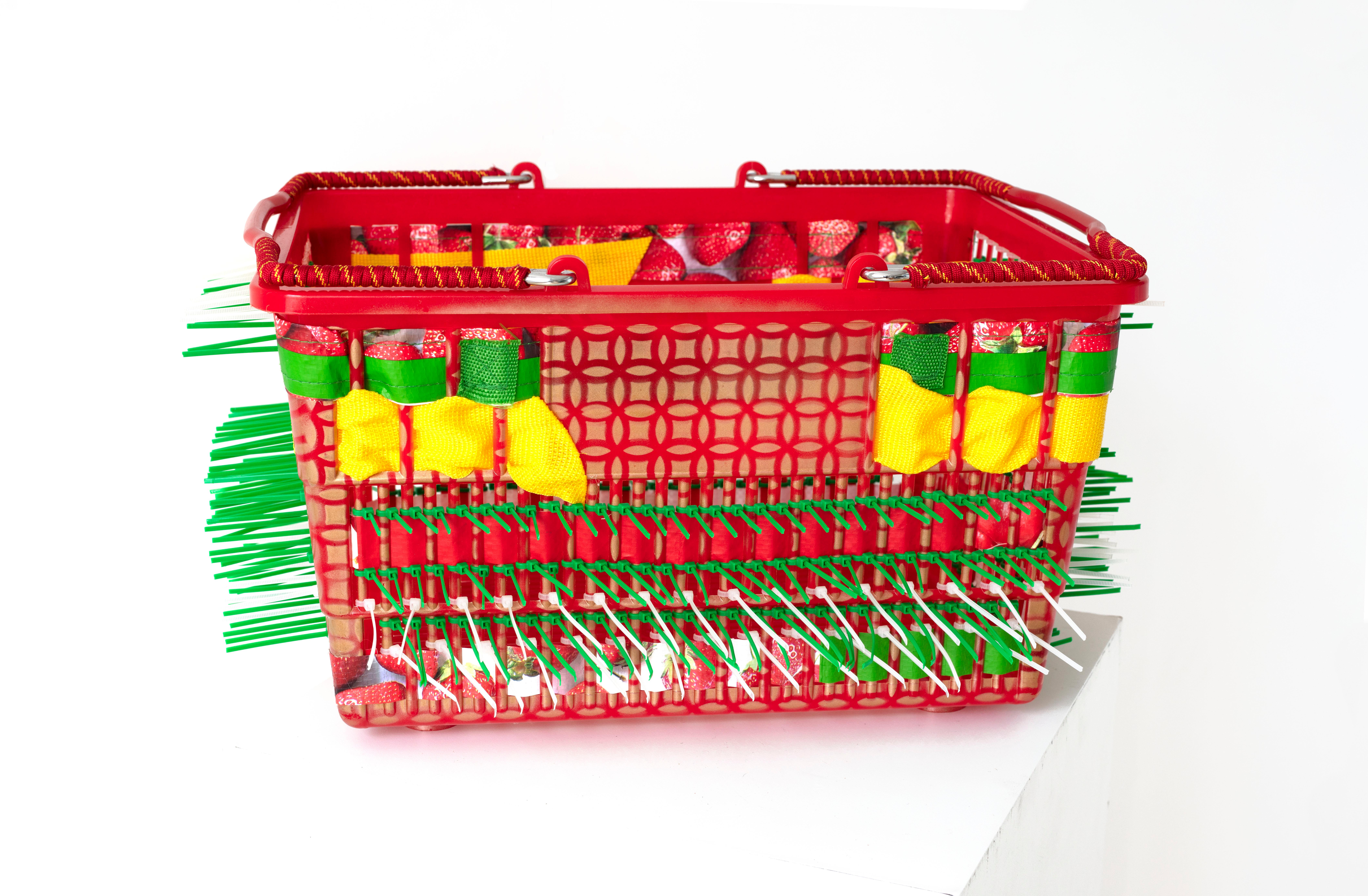Theda Sandiford Still-Life Sculpture - Upcycled Grocery Basket Sculpture: 'Convenience Basket 4/6'