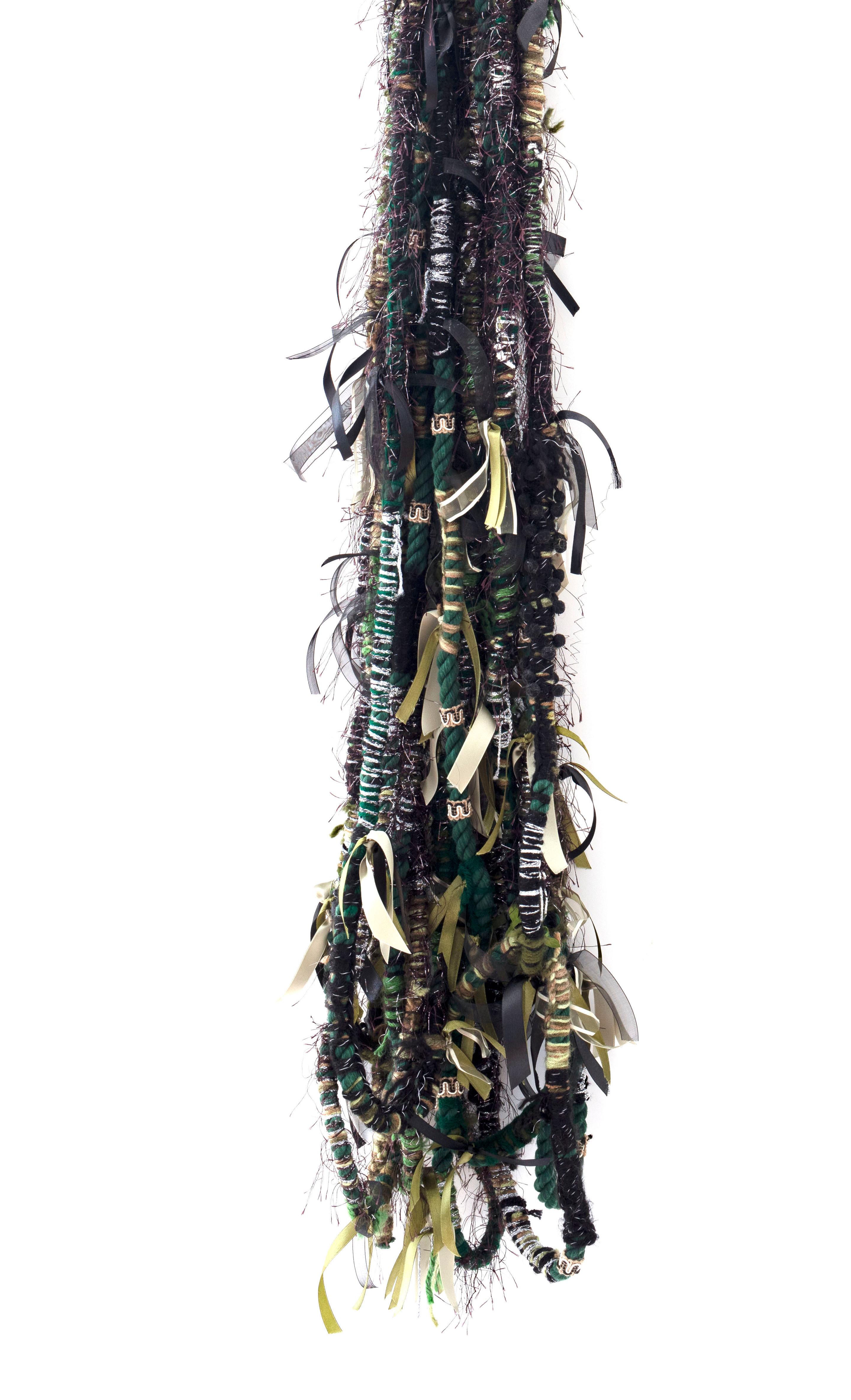 Large fiber wall hanging: 'Politics of Hair Camo Green' - Contemporary Mixed Media Art by Theda Sandiford