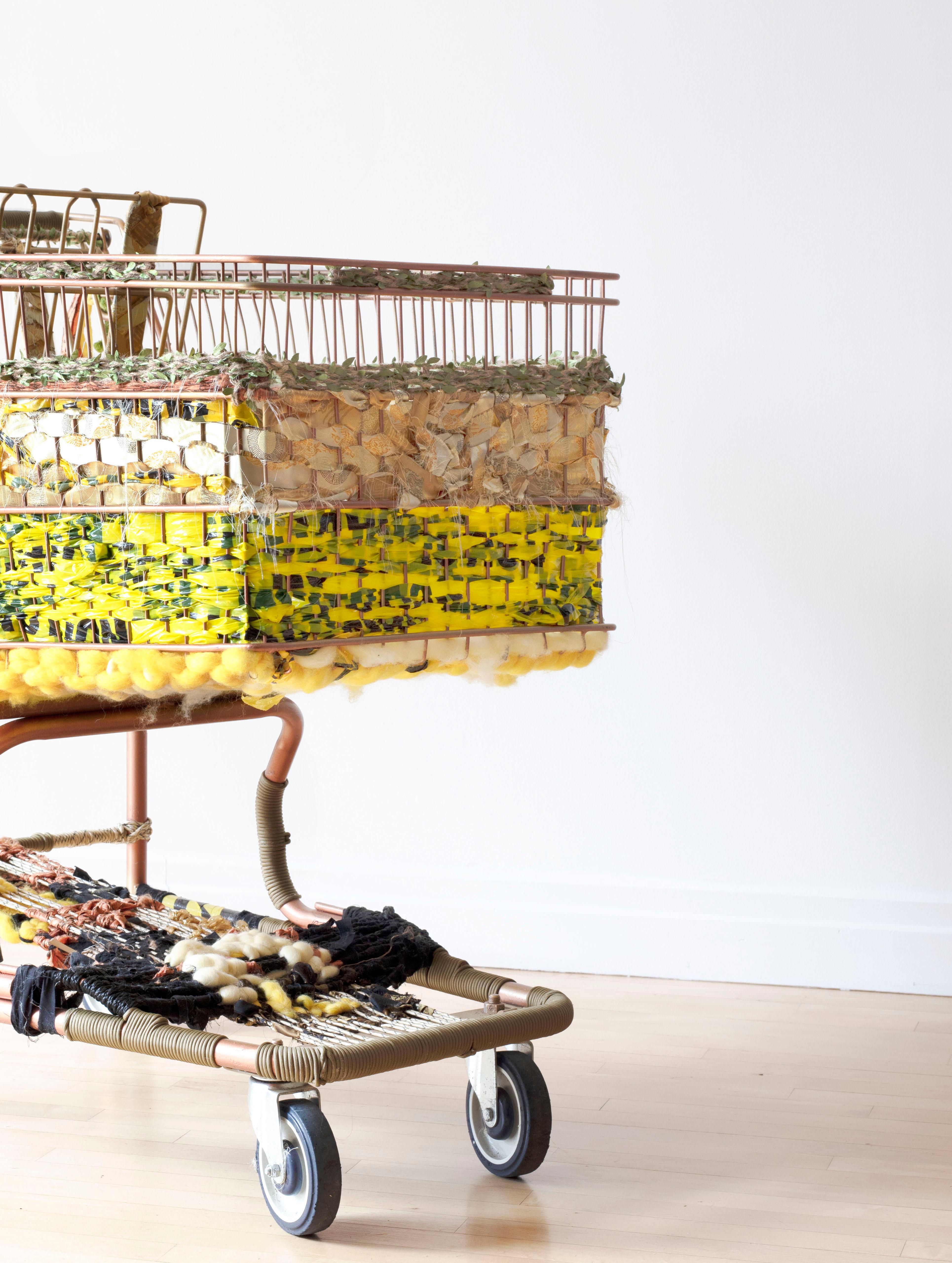 Large Scale Sculpture: 'Caution Cart' Emotional Baggage Cart  - Beige Abstract Sculpture by Theda Sandiford