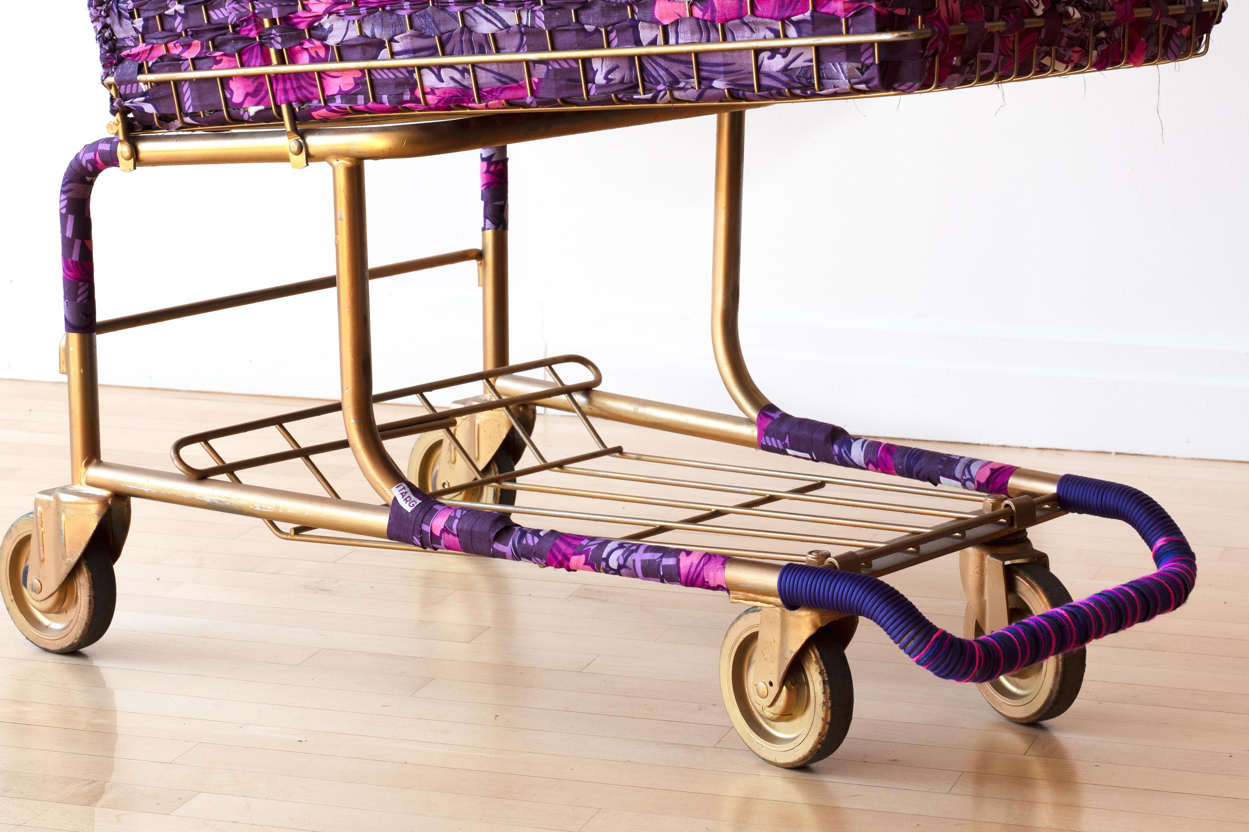 Large Sculpture: 'Purple Fiesta: Baggage' Emotional Baggage Cart  - Beige Still-Life Sculpture by Theda Sandiford