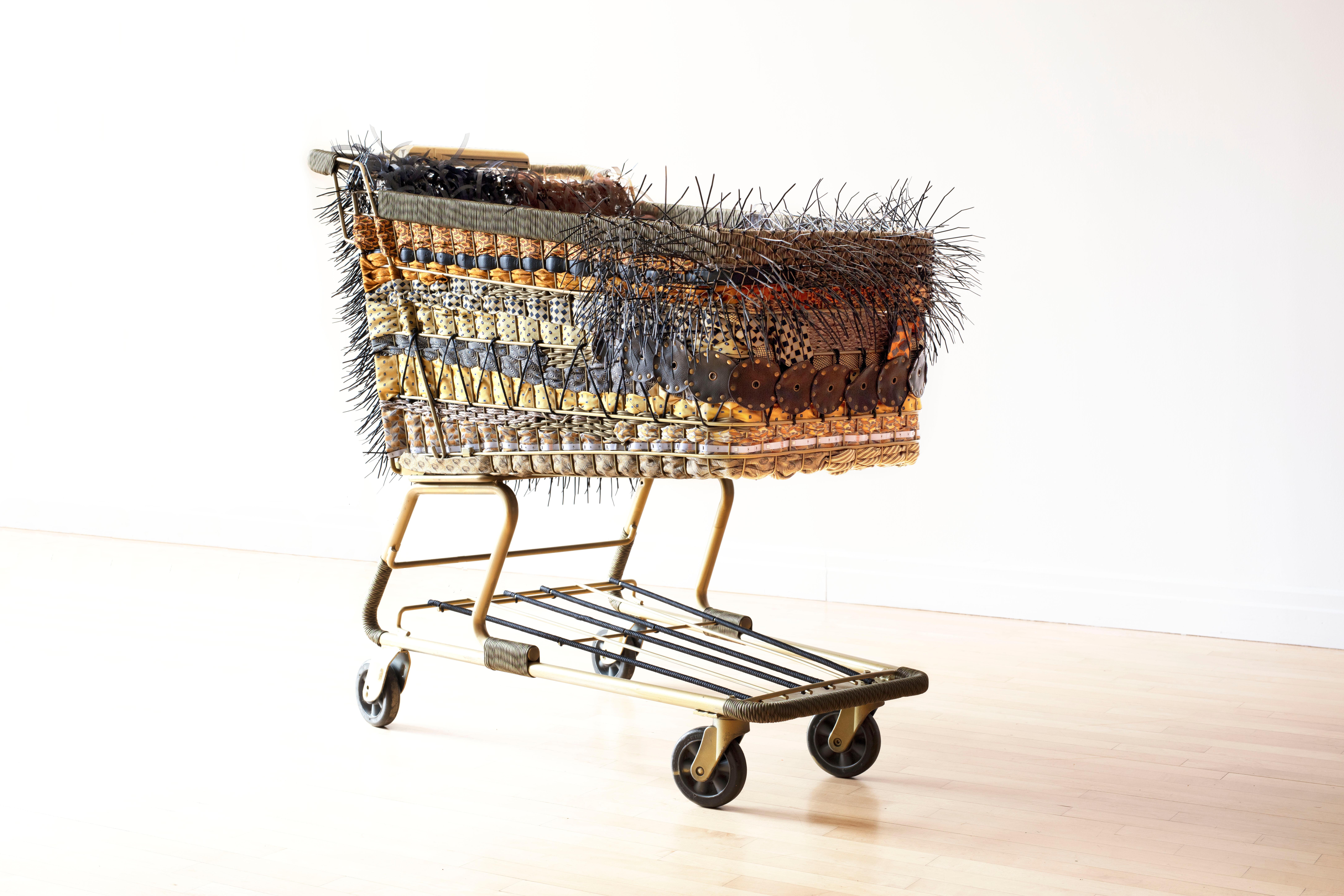 Theda Sandiford Still-Life Sculpture - Shopping Cart: 'The Great Resignation Baggage Cart, Emotional Baggage Cart'