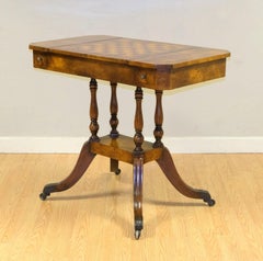 Thedore Alexander Burr Walnut Brown Leather Games Chess Table Reversible Top