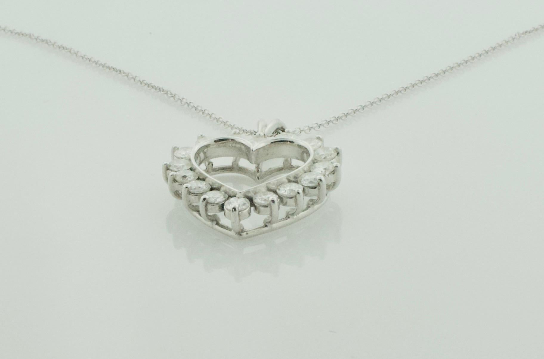 Modern Thee Classic Diamond Heart Pendant on Chain 1.75 Carats Circa 1960's For Sale