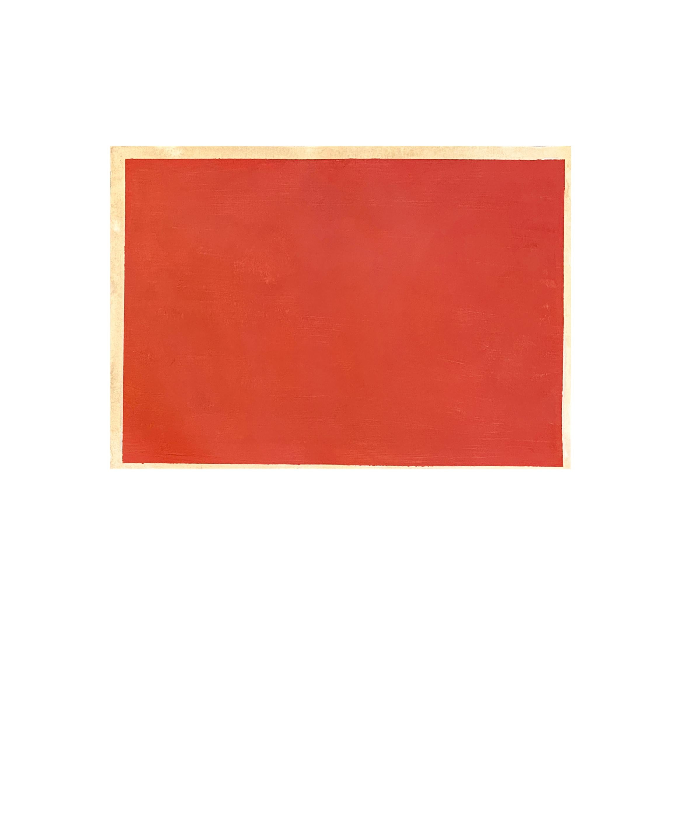 Mid-Century Modern 'Three Layers of French Red' Abstract Art Pigment on Aged Paper 21 x 16 in For Sale